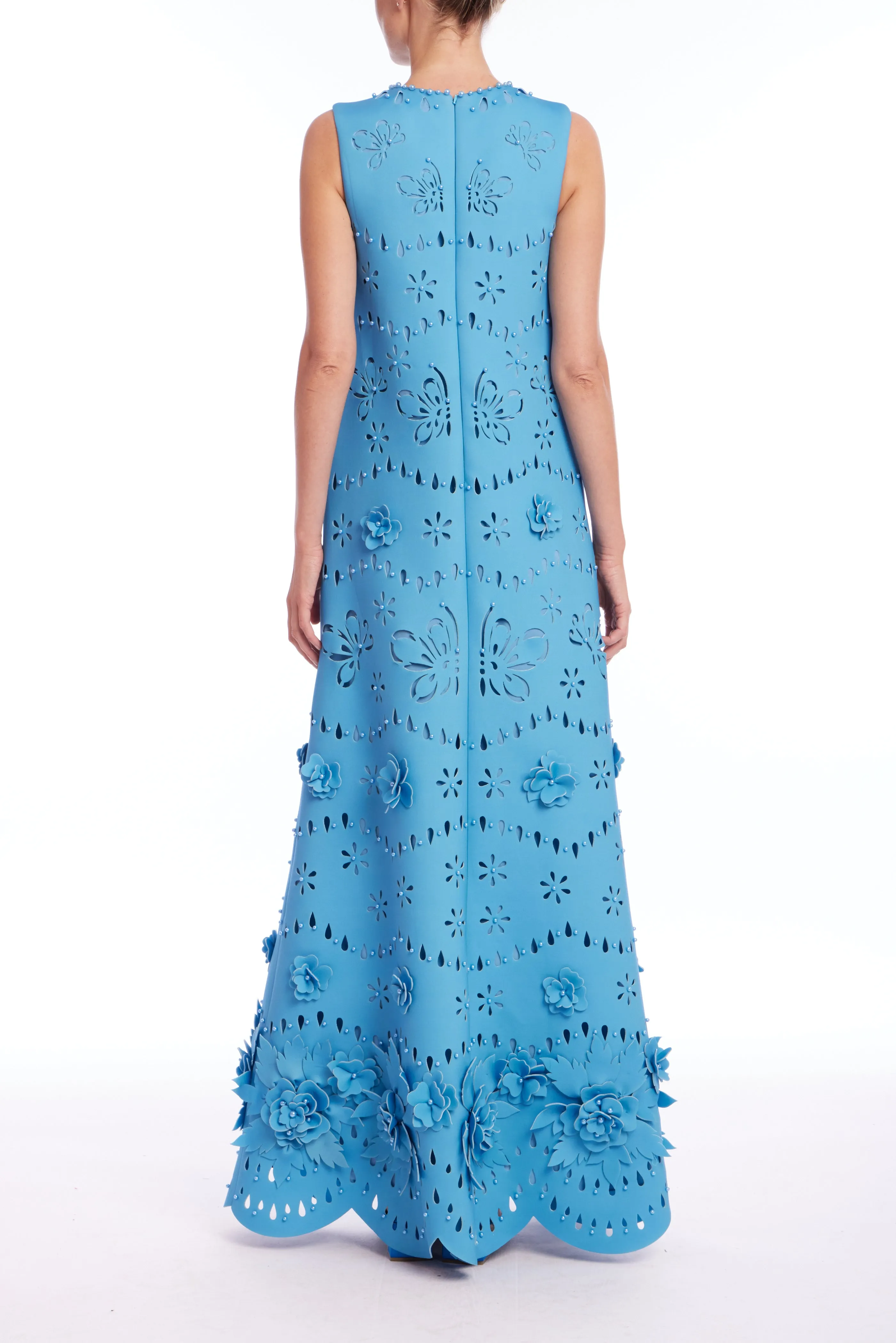 Azure Laser Flower Trapeze Dress