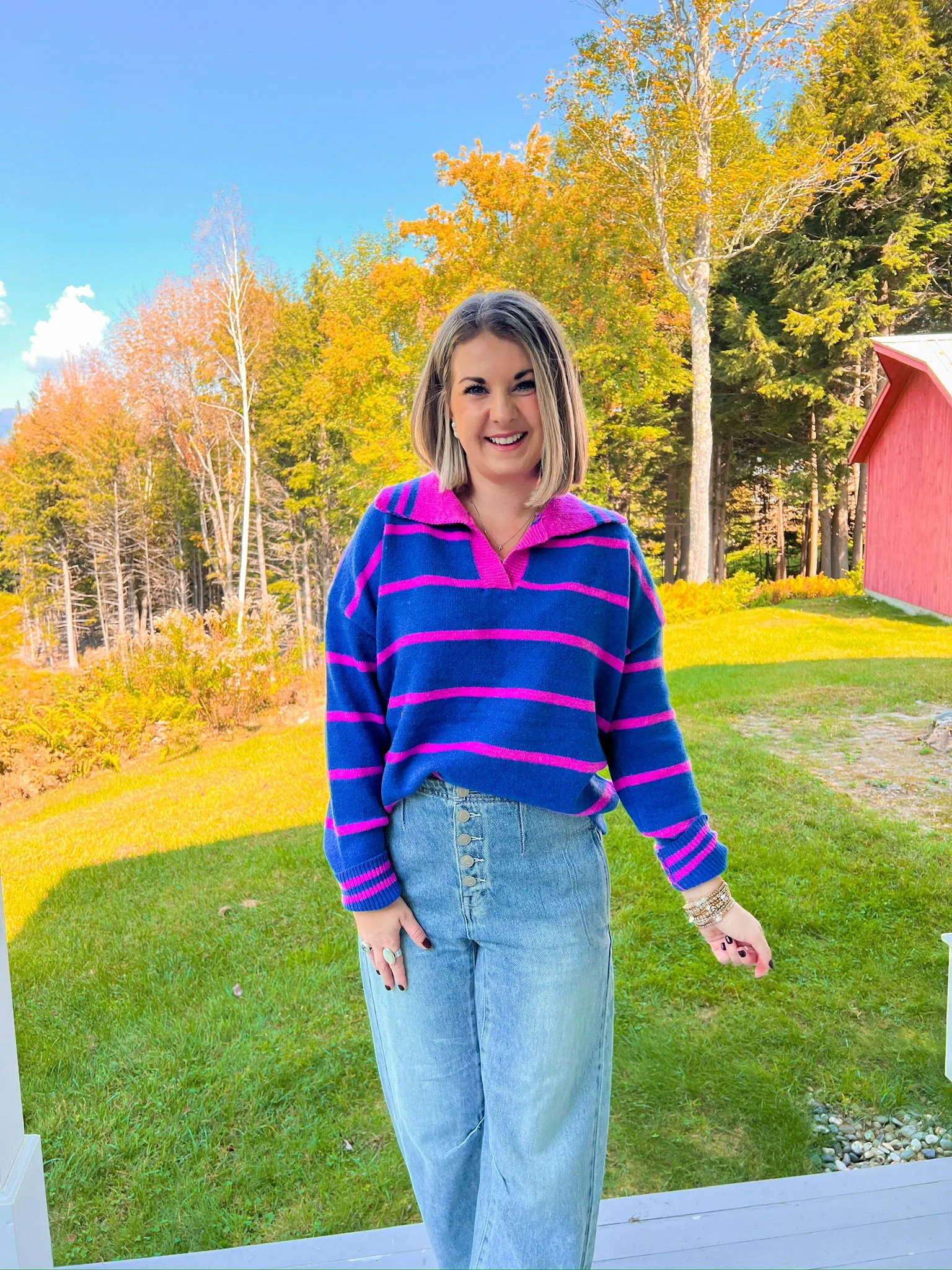Bold Ideas Sweater - Cobalt/Bright Pink