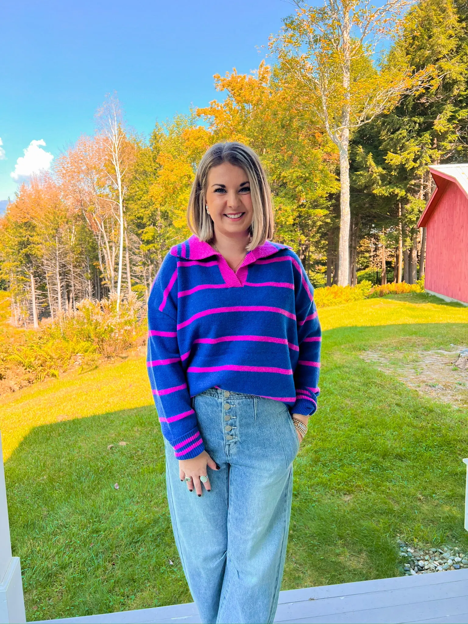 Bold Ideas Sweater - Cobalt/Bright Pink