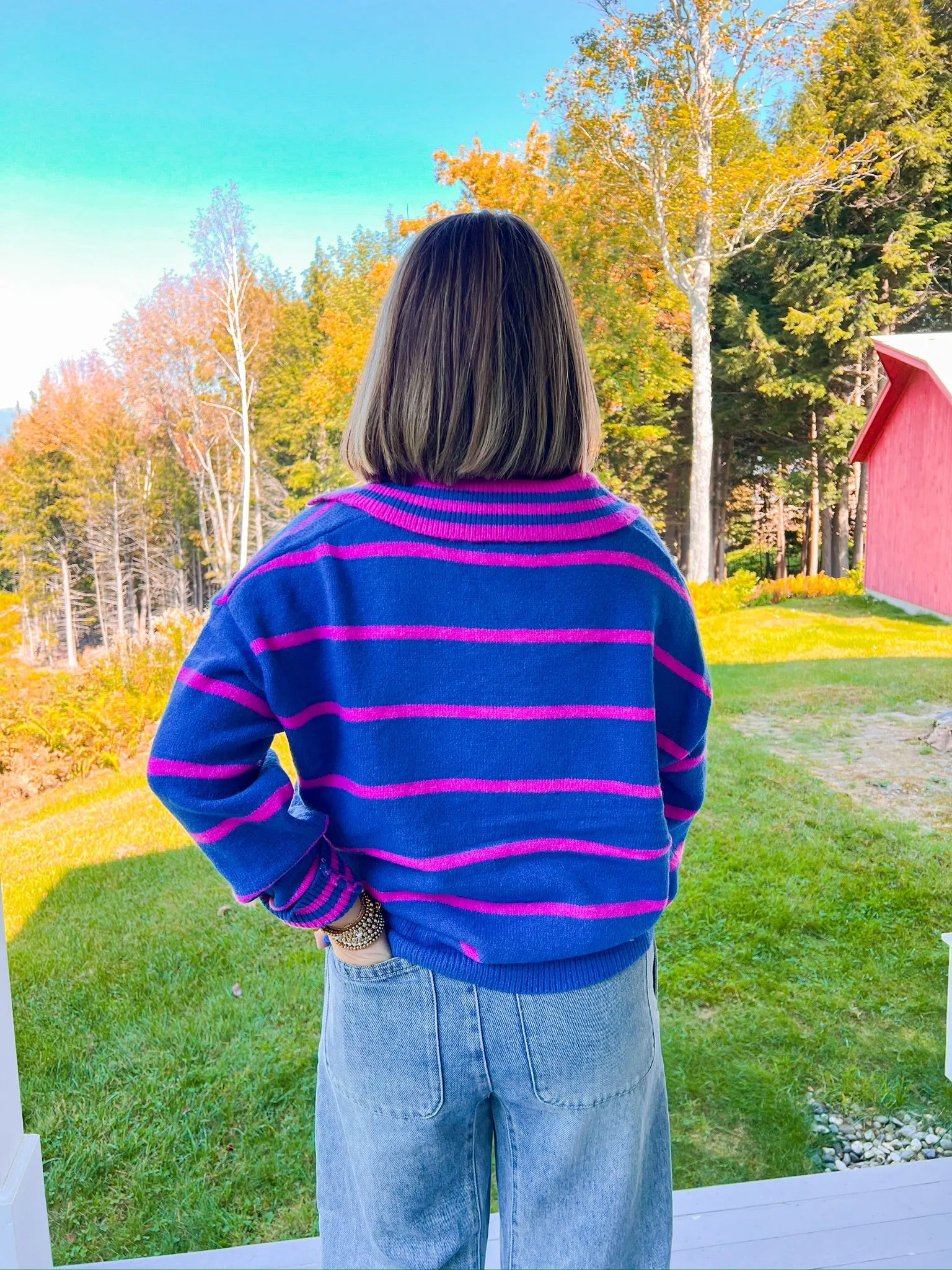 Bold Ideas Sweater - Cobalt/Bright Pink