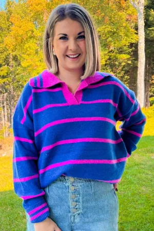 Bold Ideas Sweater - Cobalt/Bright Pink