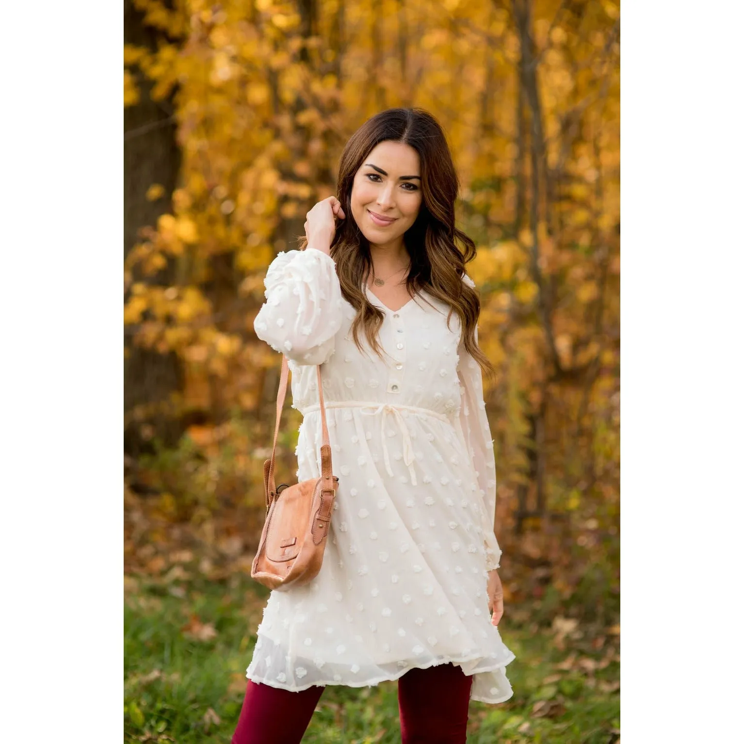 Elegant Button Up Swiss Dot Dress