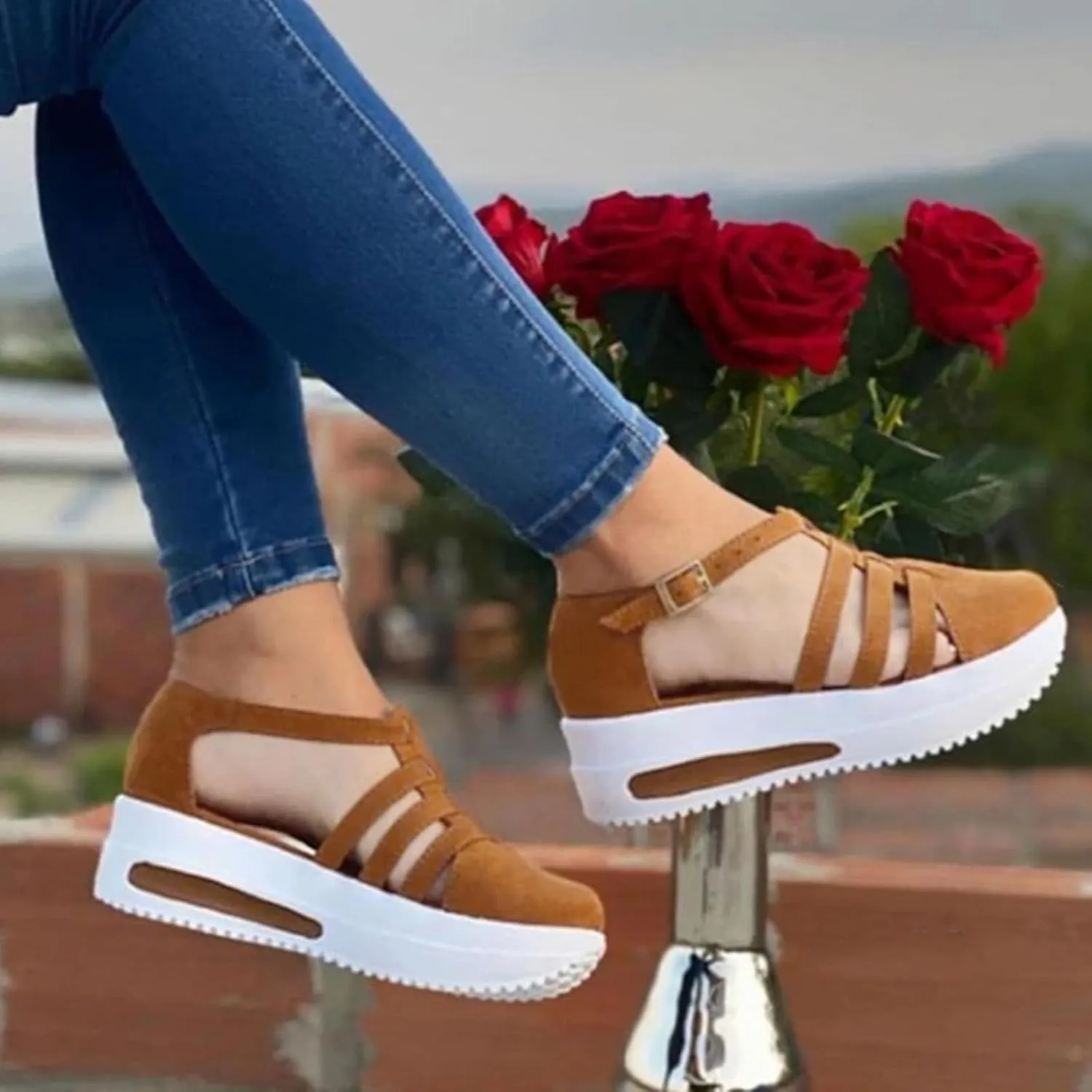 Fanyil Women's Comfy Orthotic Sandals, Fanyil Womens Sandals, Women Closed Toe Platform Wedges Slip On Walking Shoes