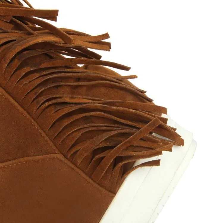 Flat Fringe Suede Knee High Boots
