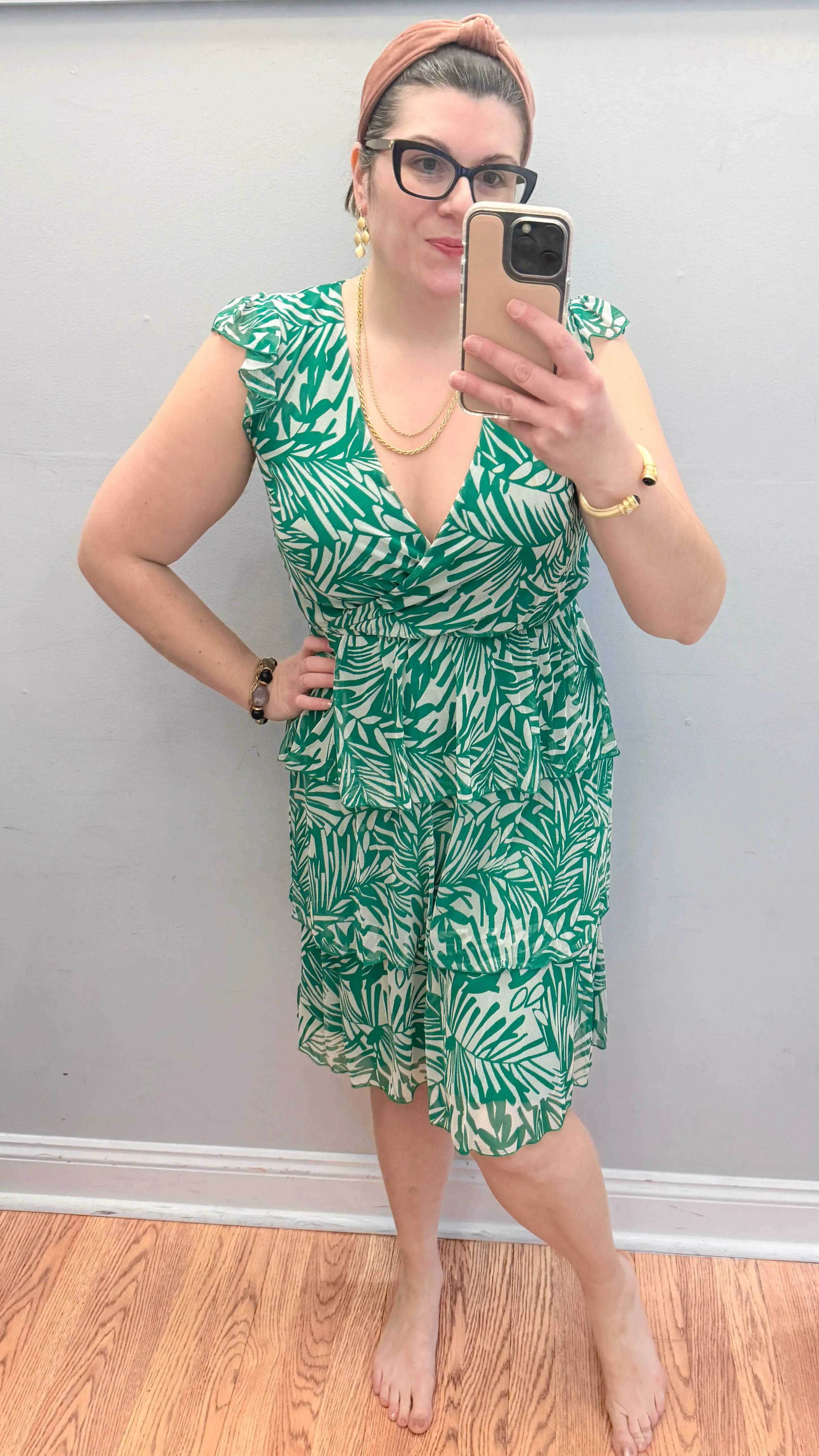 Flouncy Tiered Ruffle Dress Mesh Airy Layers Tropical Green