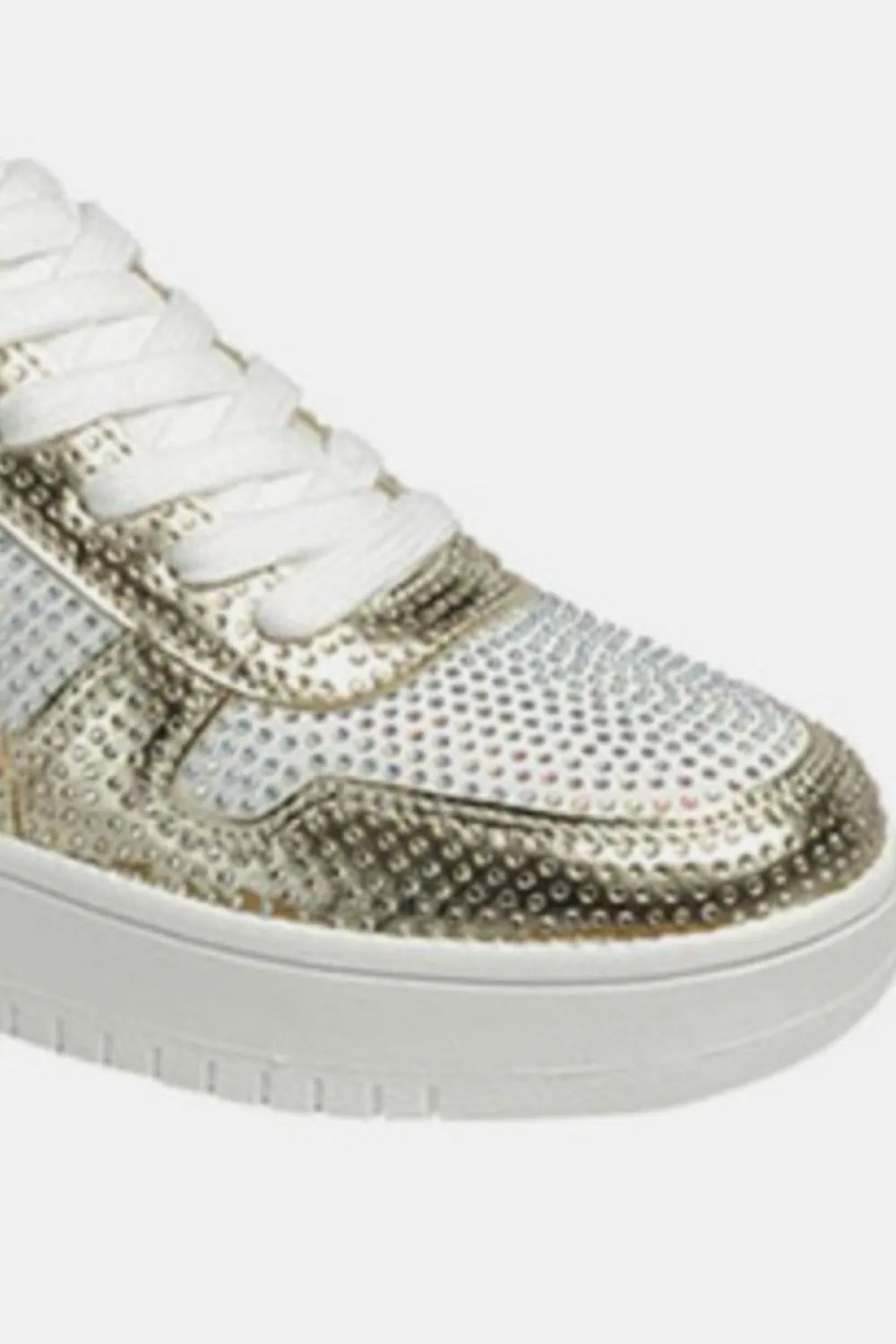 Forever Link Rhinestone Bedazzled Gold & White Low Top Platform Flat Sneakers