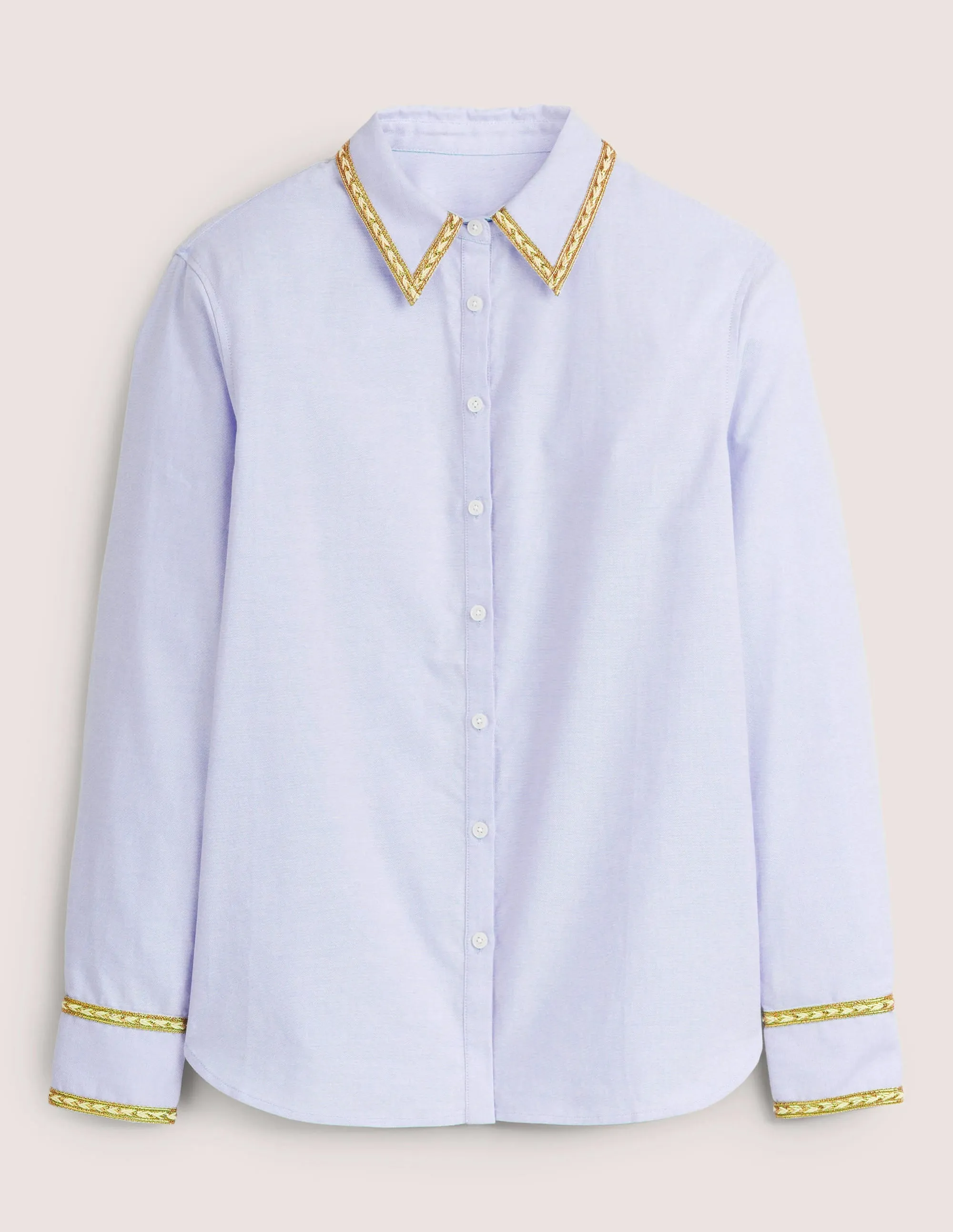 Gold Trim Relaxed Shirt-Chambray, Metallic