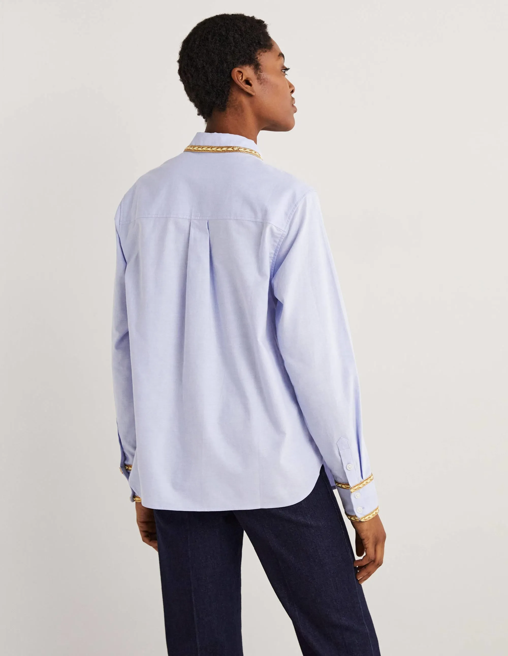 Gold Trim Relaxed Shirt-Chambray, Metallic