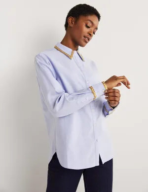 Gold Trim Relaxed Shirt-Chambray, Metallic