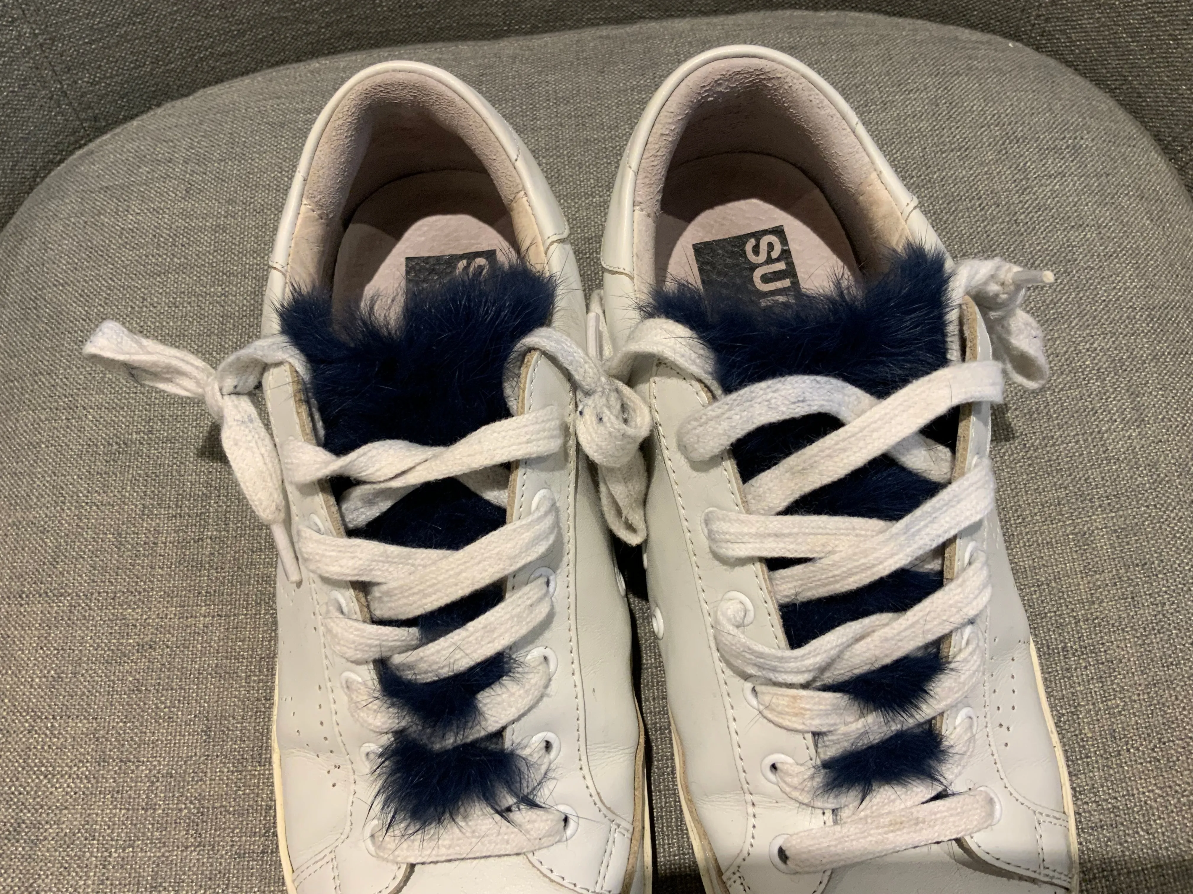Golden Goose SUPER STAR SNEAKERS BLUE MINK FUR TONGUE trainers 37 UK 4 US 7 ladies