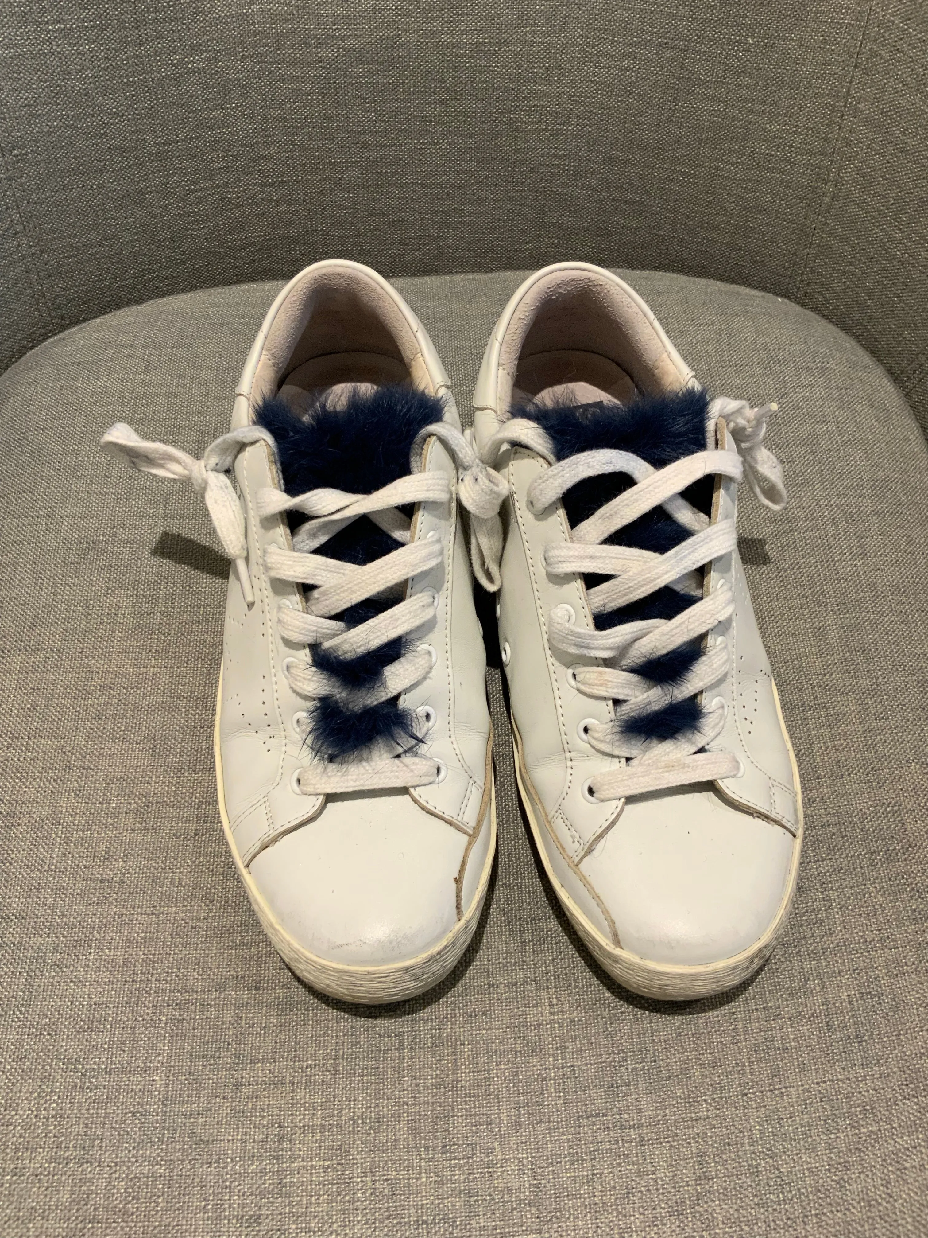 Golden Goose SUPER STAR SNEAKERS BLUE MINK FUR TONGUE trainers 37 UK 4 US 7 ladies