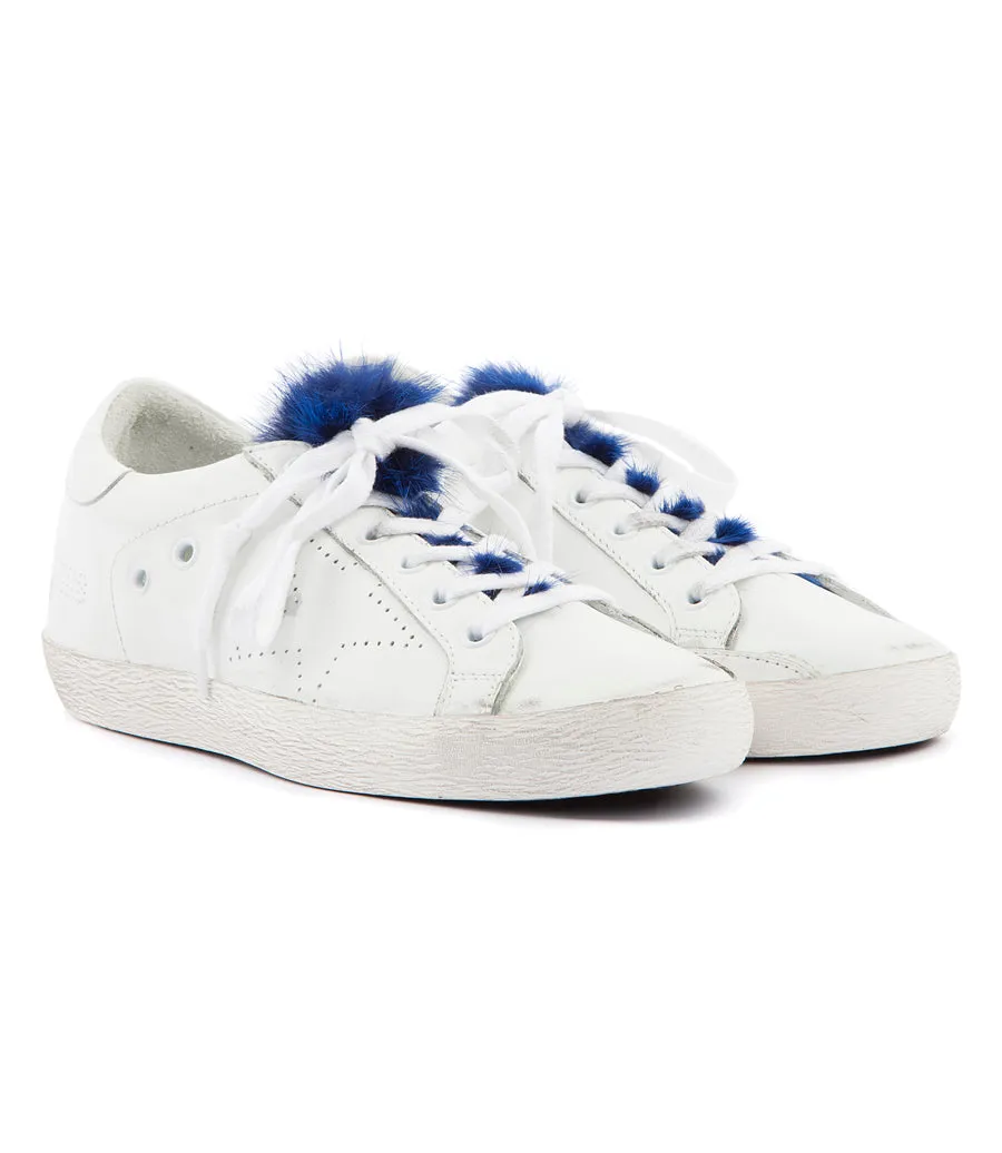 Golden Goose SUPER STAR SNEAKERS BLUE MINK FUR TONGUE trainers 37 UK 4 US 7 ladies