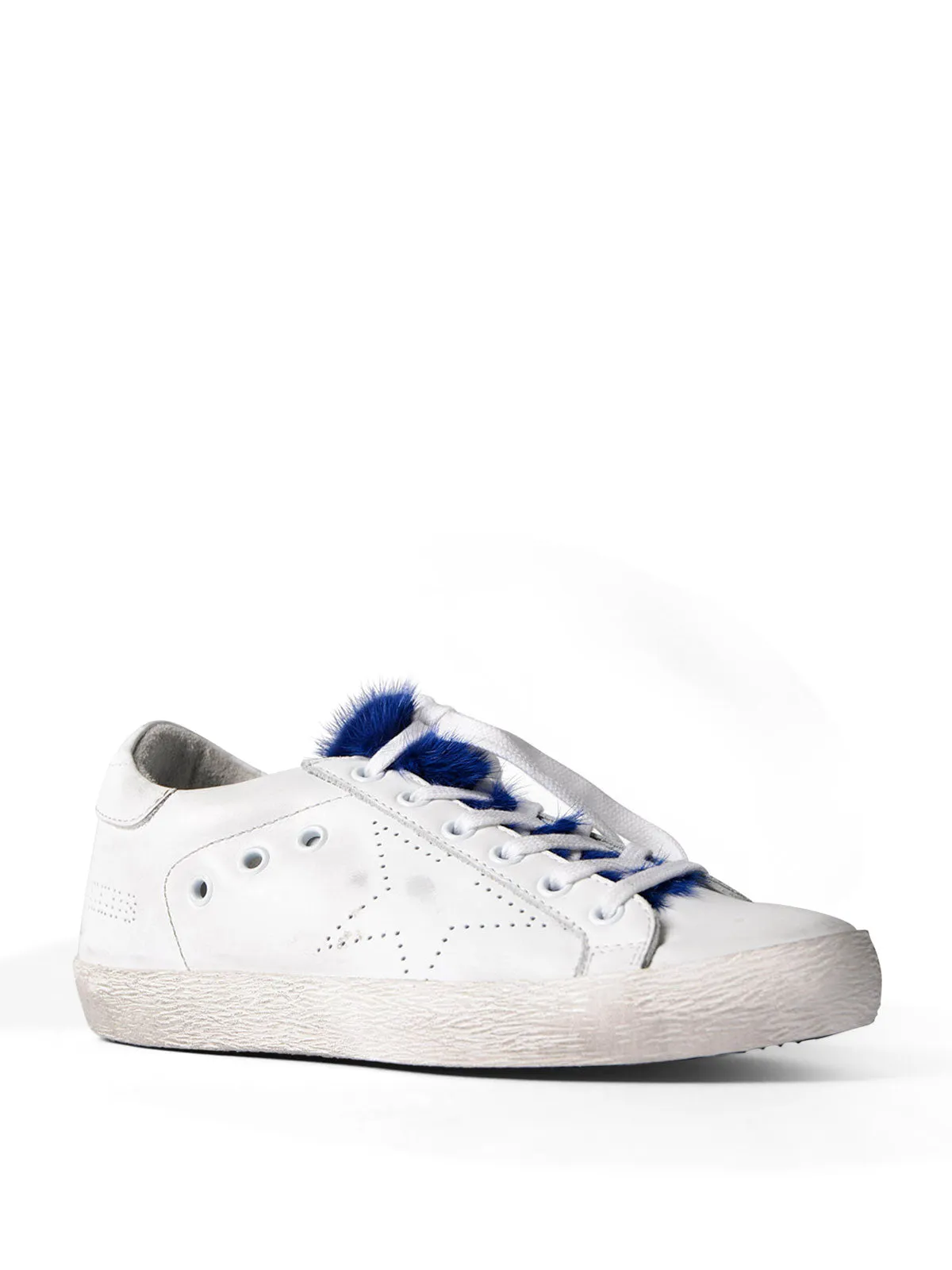 Golden Goose SUPER STAR SNEAKERS BLUE MINK FUR TONGUE trainers 37 UK 4 US 7 ladies