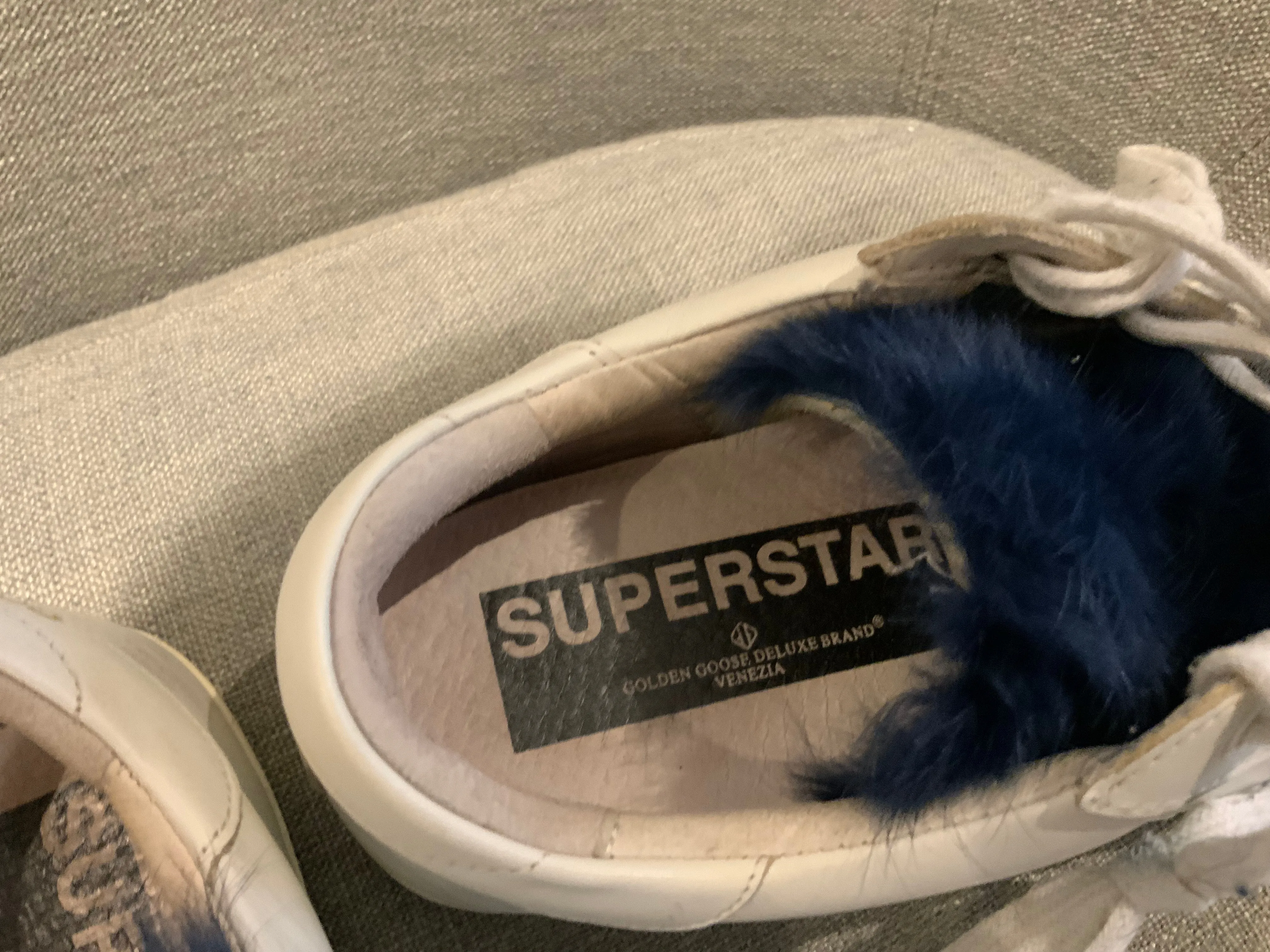 Golden Goose SUPER STAR SNEAKERS BLUE MINK FUR TONGUE trainers 37 UK 4 US 7 ladies