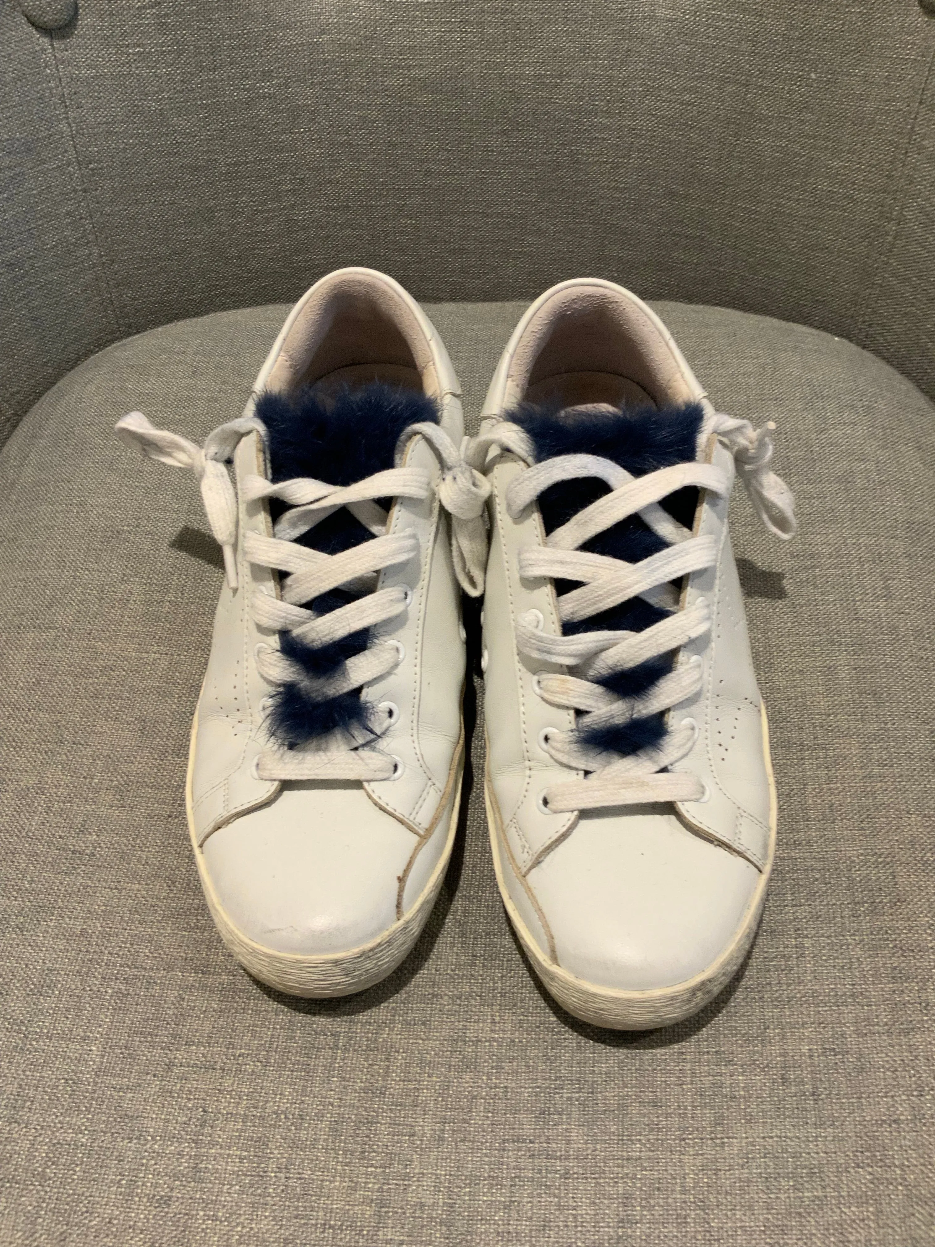 Golden Goose SUPER STAR SNEAKERS BLUE MINK FUR TONGUE trainers 37 UK 4 US 7 ladies