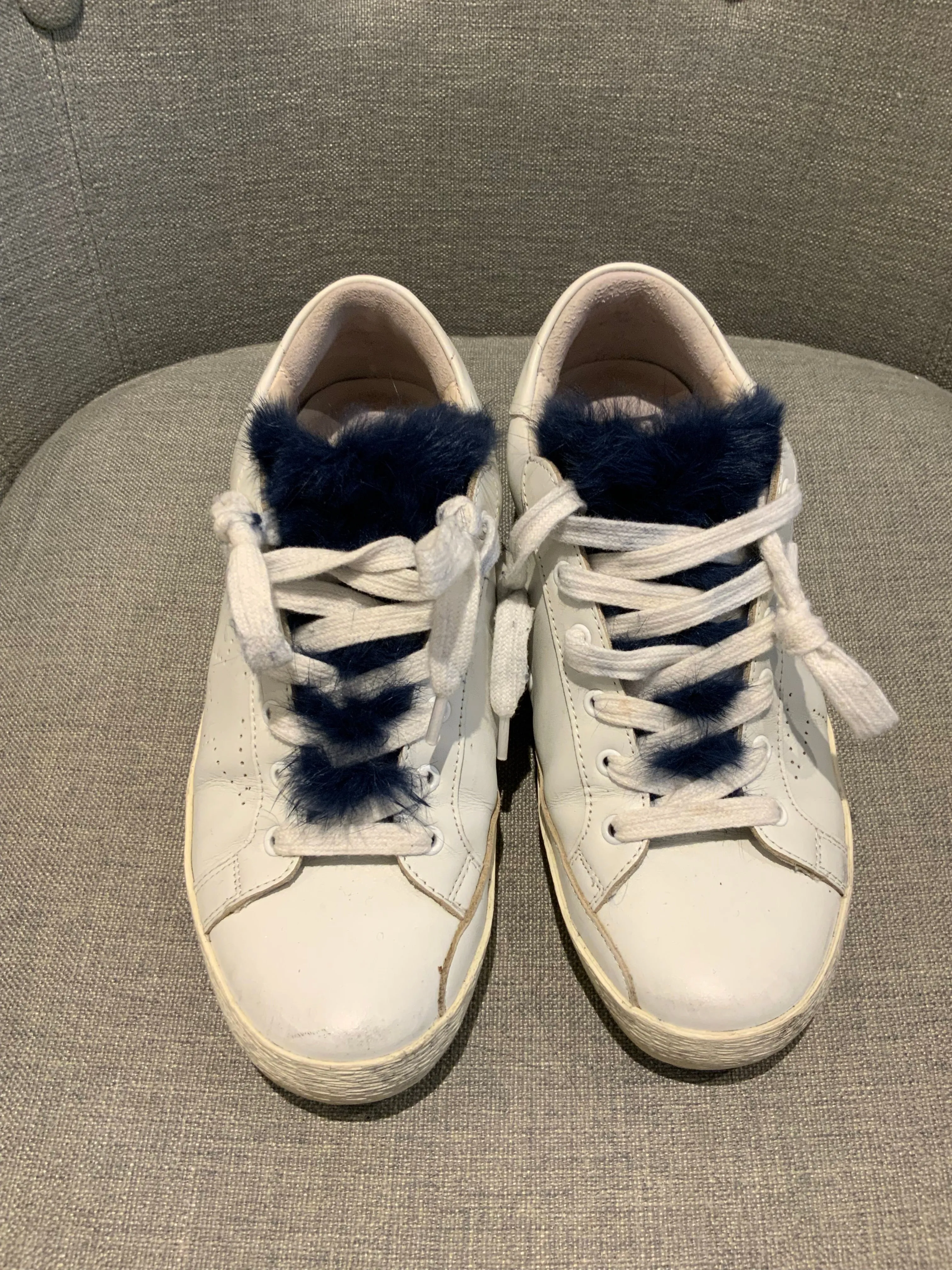 Golden Goose SUPER STAR SNEAKERS BLUE MINK FUR TONGUE trainers 37 UK 4 US 7 ladies