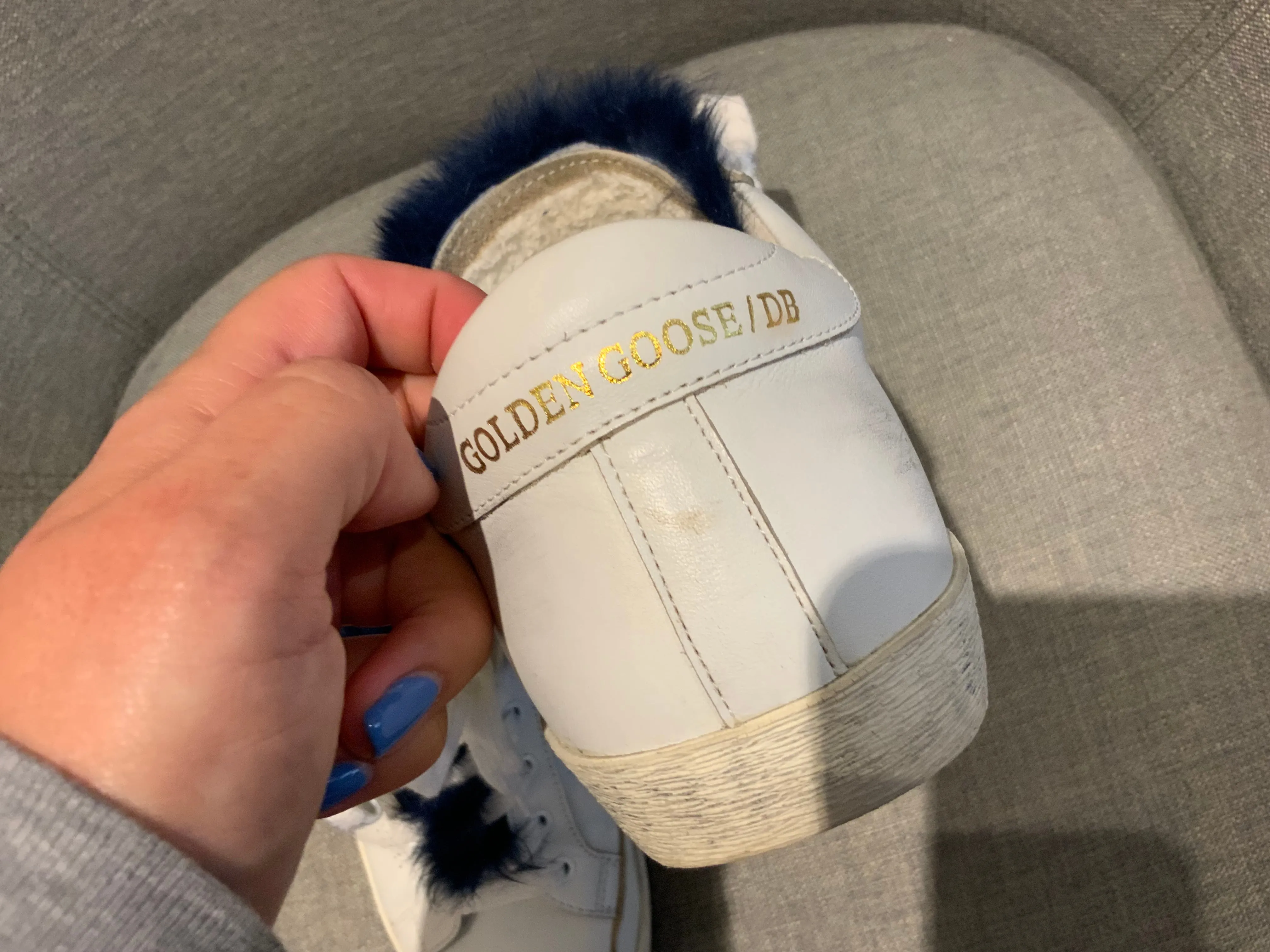 Golden Goose SUPER STAR SNEAKERS BLUE MINK FUR TONGUE trainers 37 UK 4 US 7 ladies