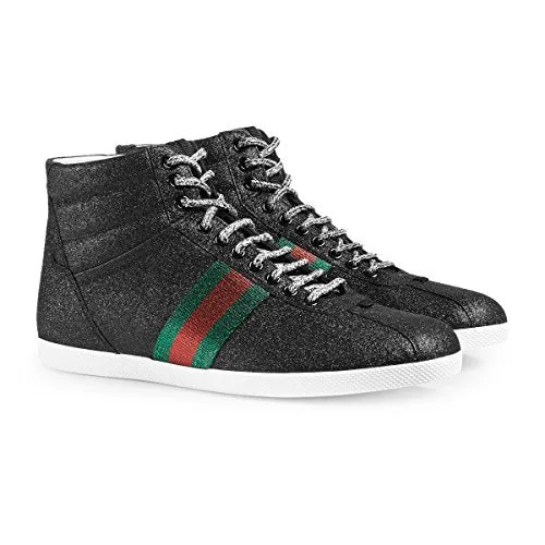 Gucci Men's Glitter Web High-top Sneaker, Black (Nero) 429598