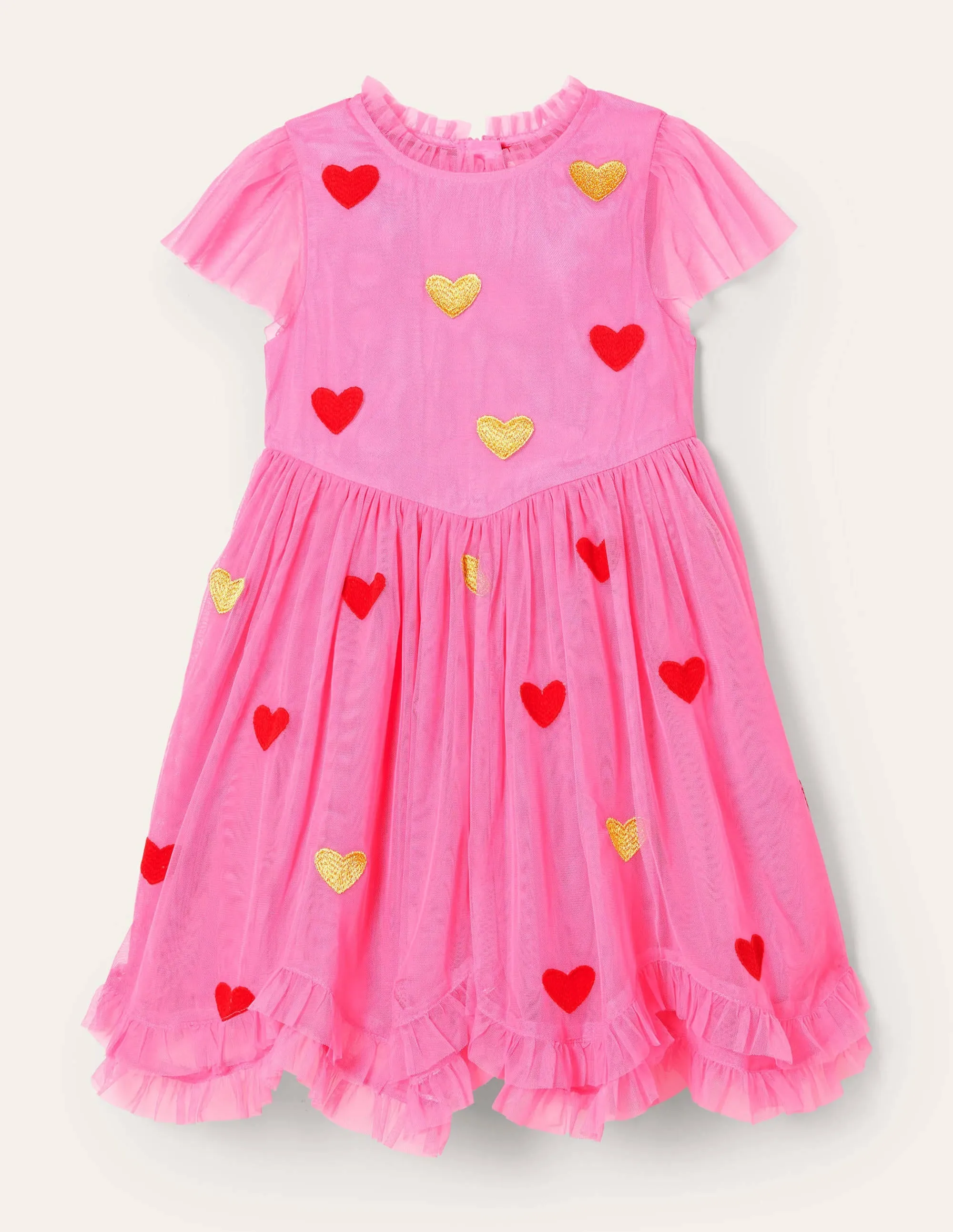 Heart Tulle Party Dress-Bright Petal Pink