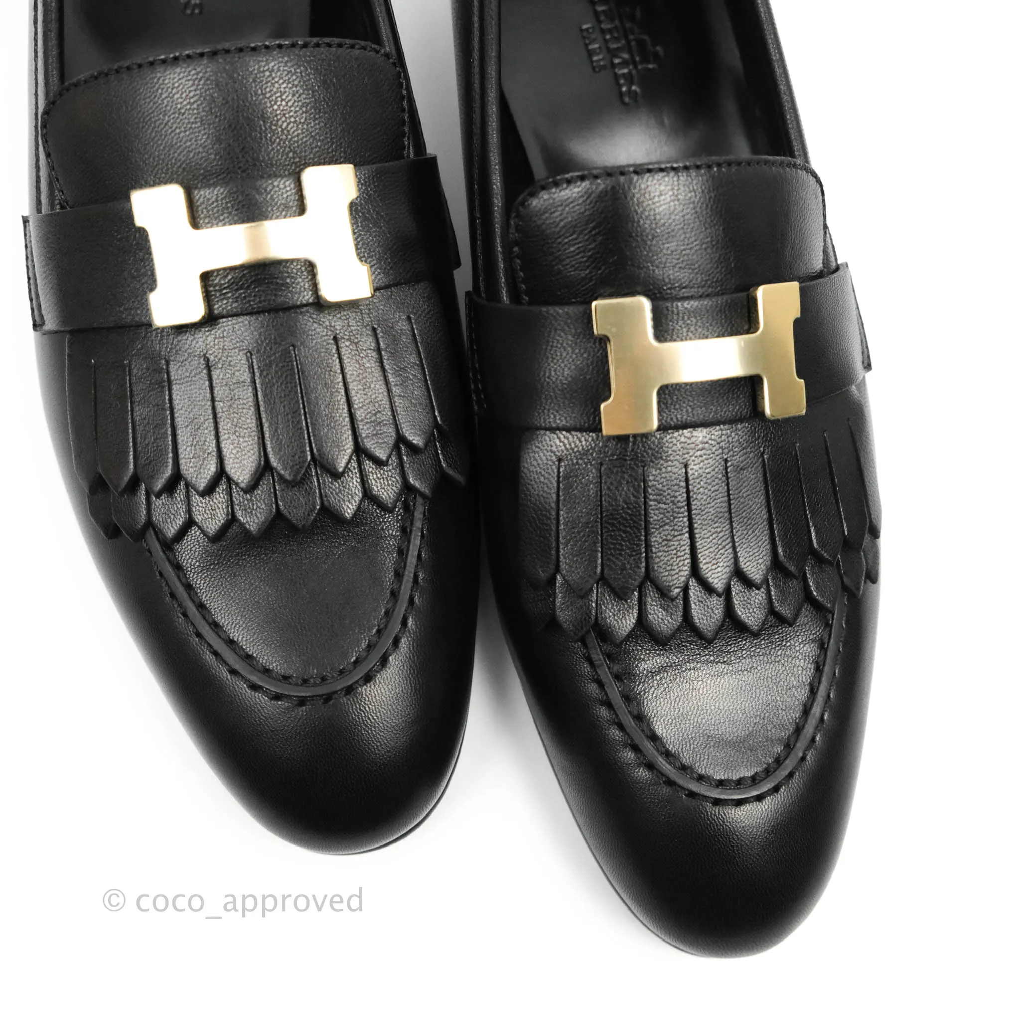 Hermès Women Royal Loafers Black Gold Hardware Size 38