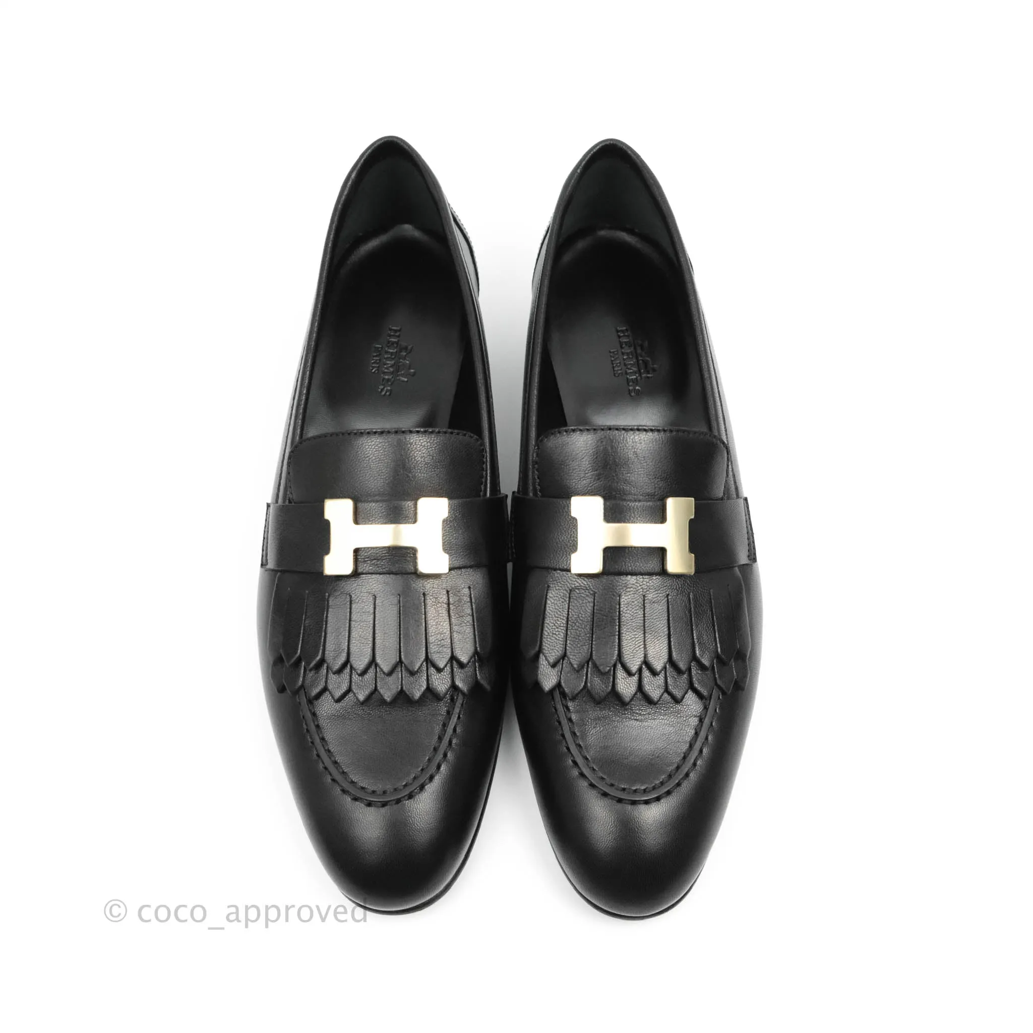 Hermès Women Royal Loafers Black Gold Hardware Size 38