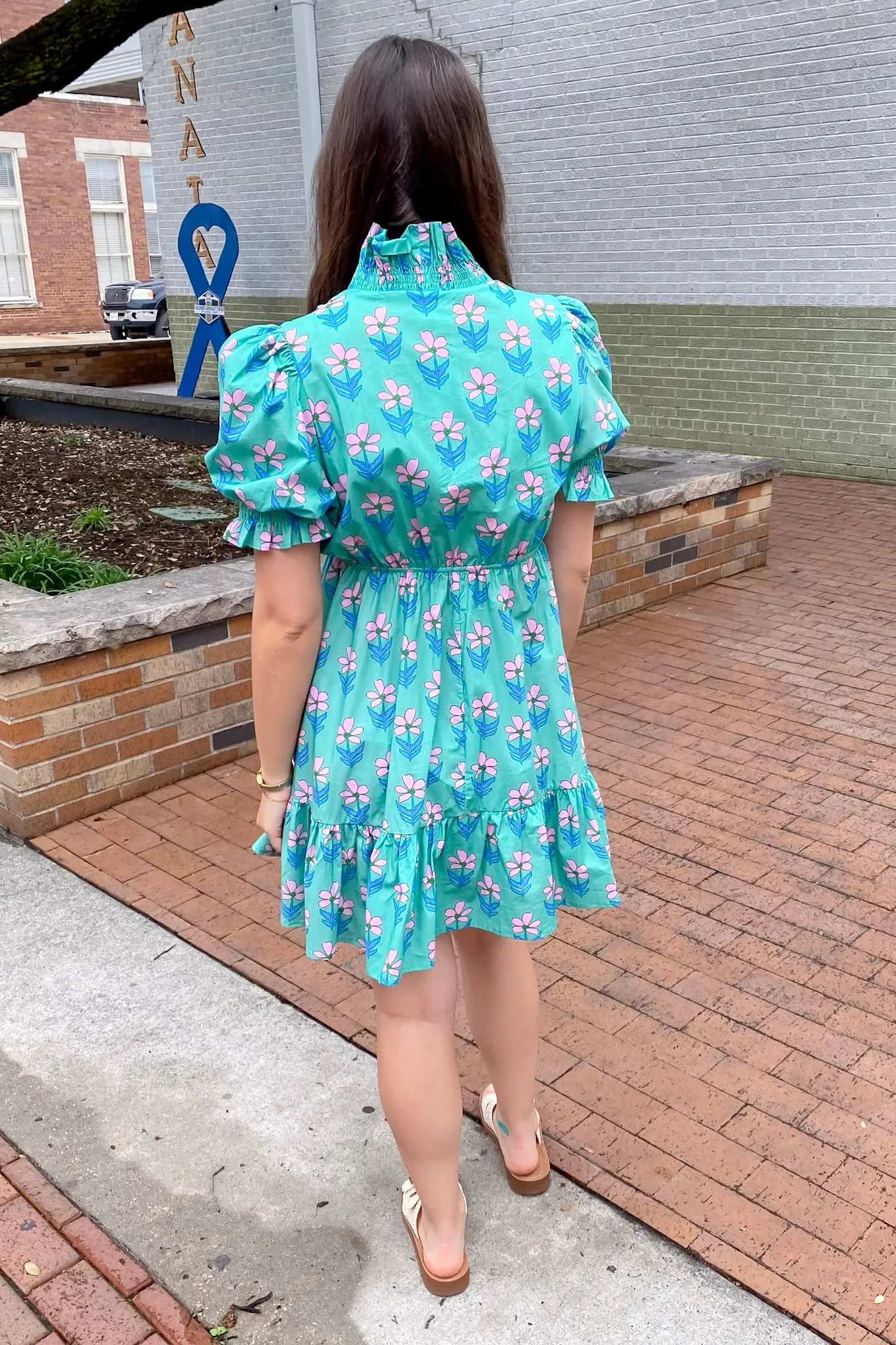 In the Breeze Green and Pink Floral Print Dress