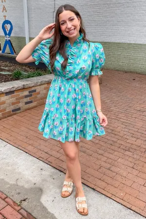 In the Breeze Green and Pink Floral Print Dress