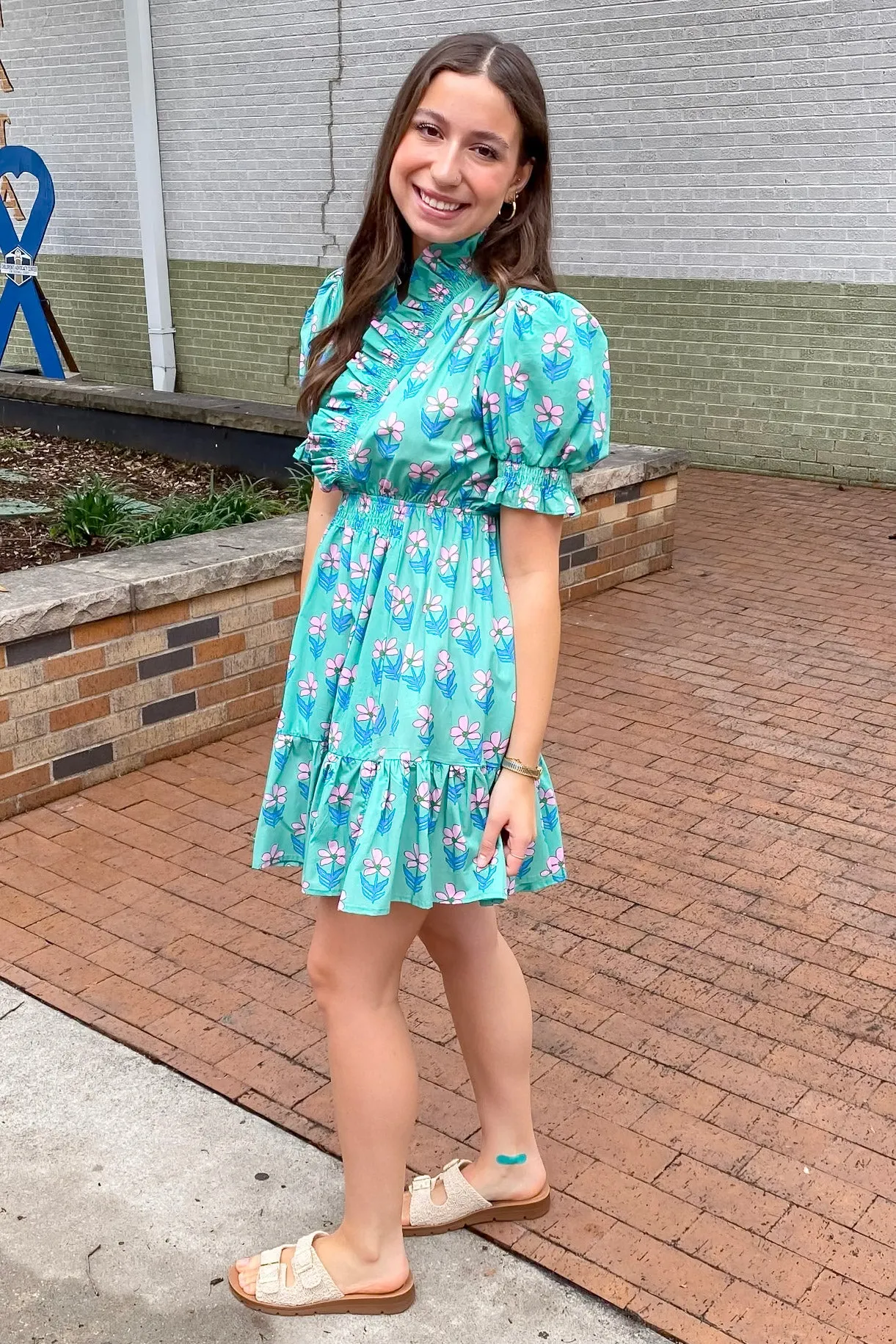 In the Breeze Green and Pink Floral Print Dress