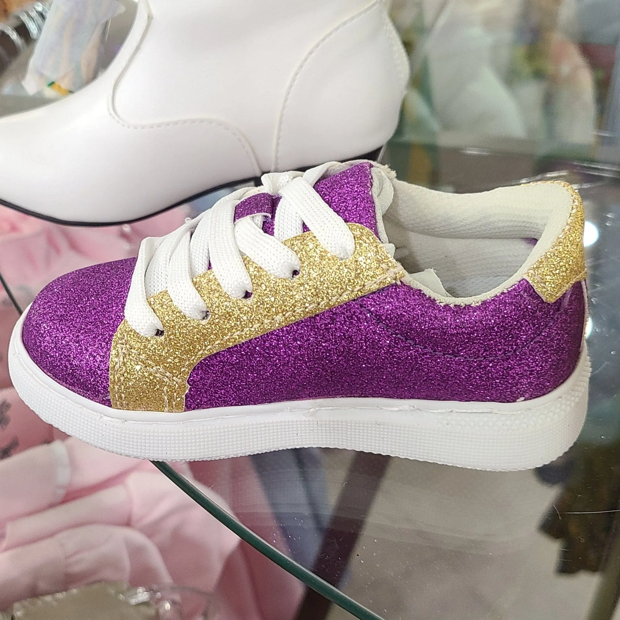 Kids's Purple & Gold Glitter Sneaker