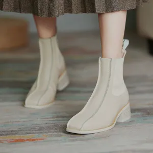 Ladies Square Toe Low Heel Knit Chelsea Boots Pull On