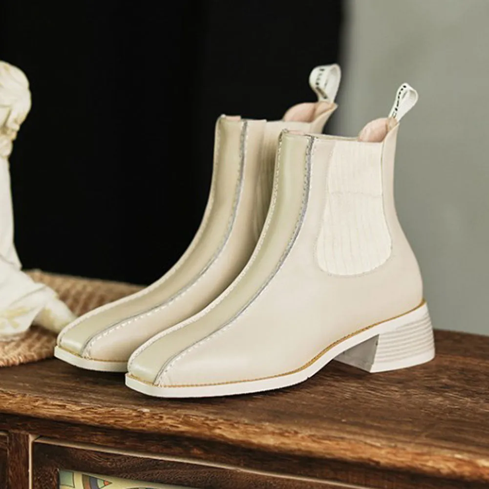 Ladies Square Toe Low Heel Knit Chelsea Boots Pull On