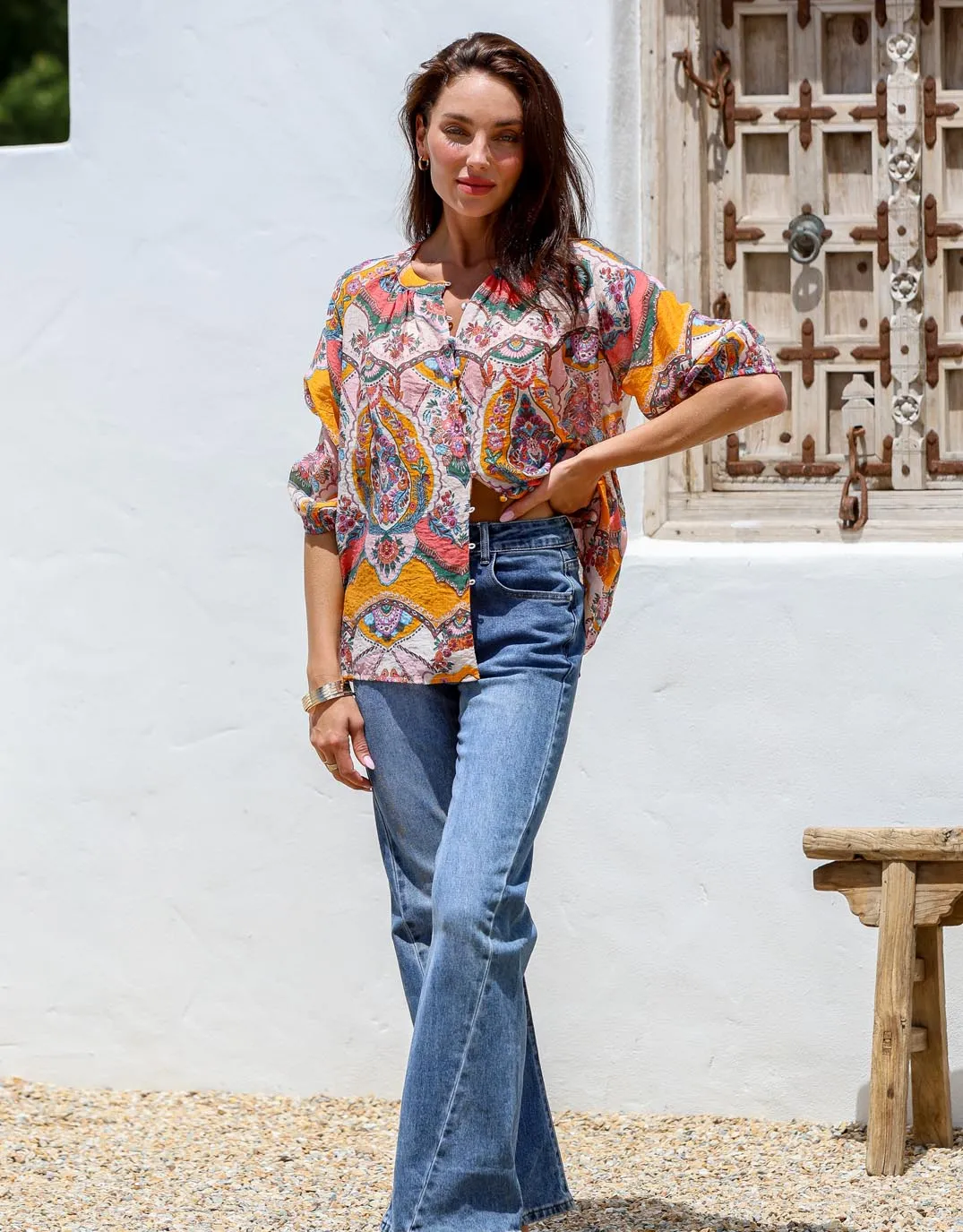 Malta Blouse - Pink/Orange Paisley