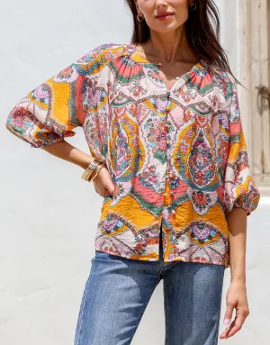 Malta Blouse - Pink/Orange Paisley