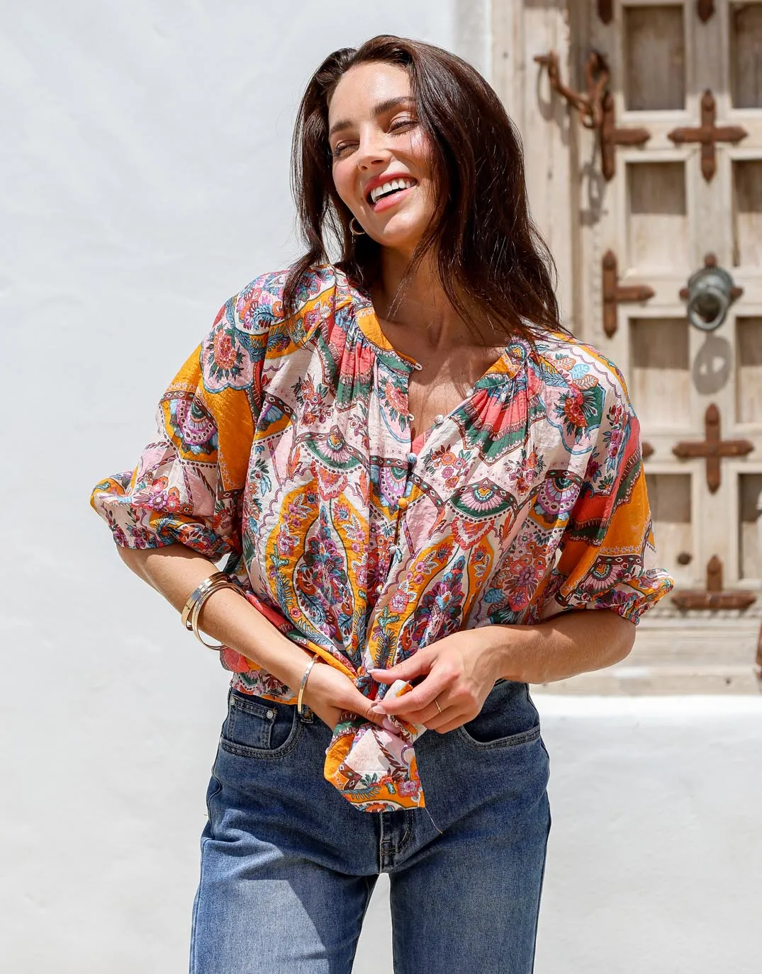Malta Blouse - Pink/Orange Paisley