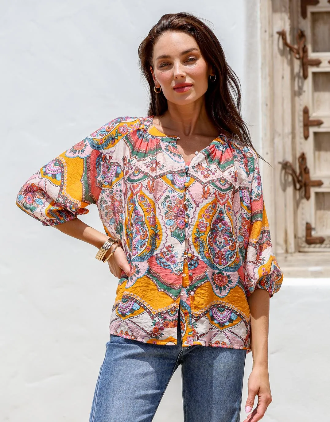 Malta Blouse - Pink/Orange Paisley