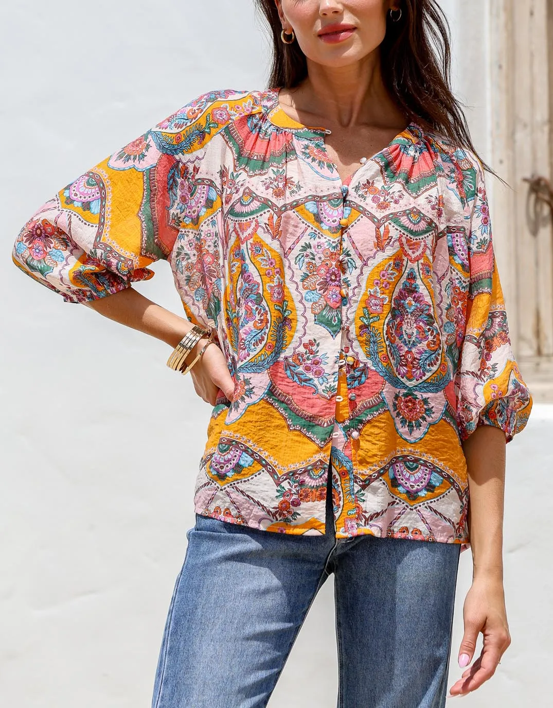 Malta Blouse - Pink/Orange Paisley