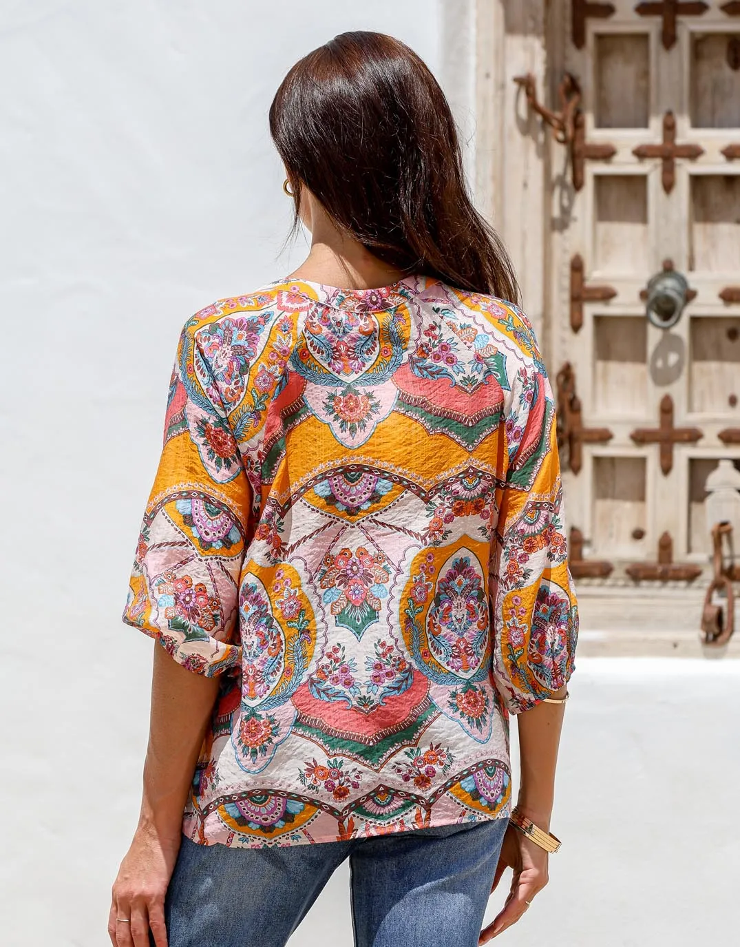 Malta Blouse - Pink/Orange Paisley