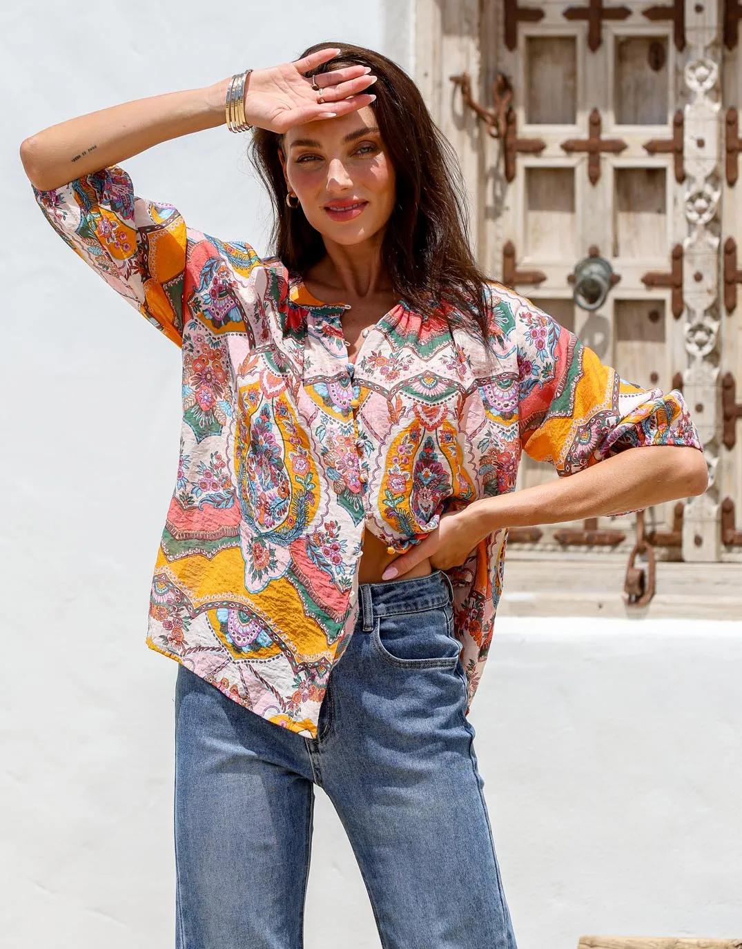 Malta Blouse - Pink/Orange Paisley
