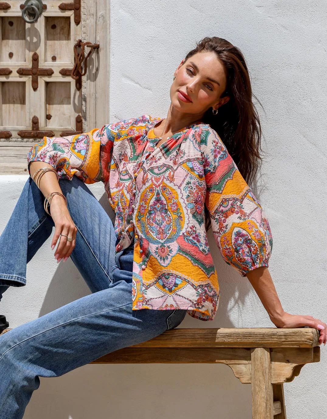 Malta Blouse - Pink/Orange Paisley