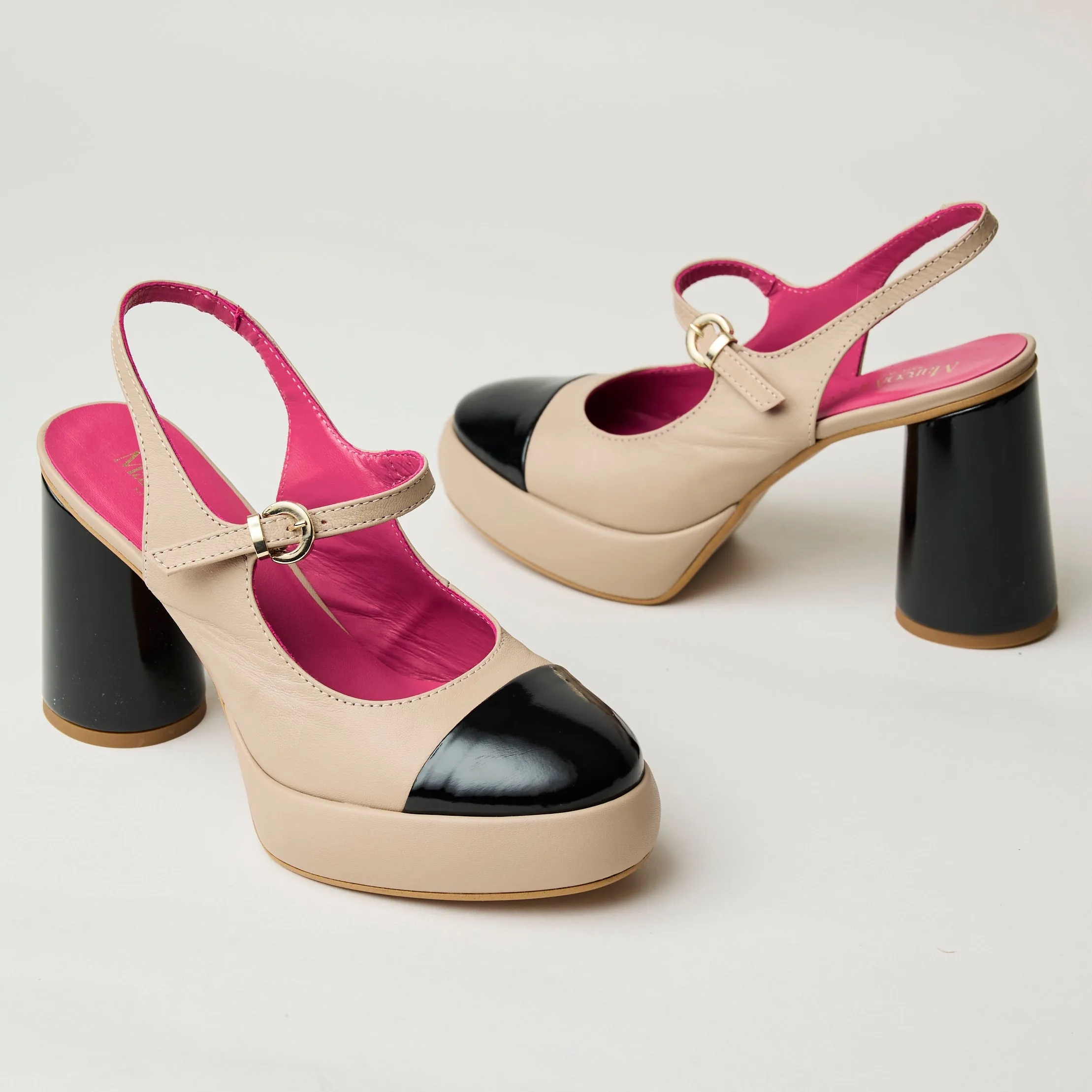 Marco Moreo Mary Jane Beige & Black Patent Leather Shoes