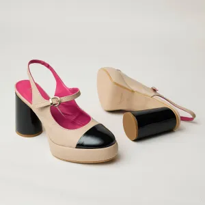 Marco Moreo Mary Jane Beige & Black Patent Leather Shoes