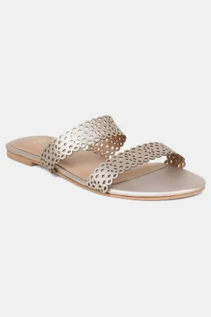Metallic Almond Toe Laser Cut Flat