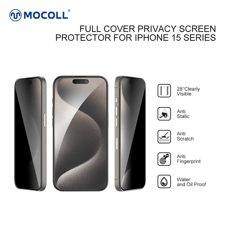 Mocoll 2.5D Full Cover Privacy Tempered Glass/Screen Protector for iPhone 15 Pro Max