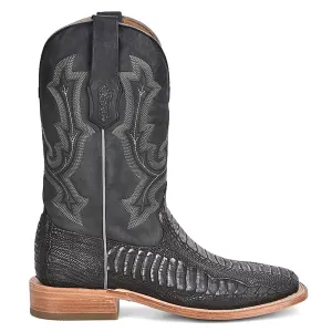 Ostrich Leg Embroidered Wide Square Toe Cowboy Boots