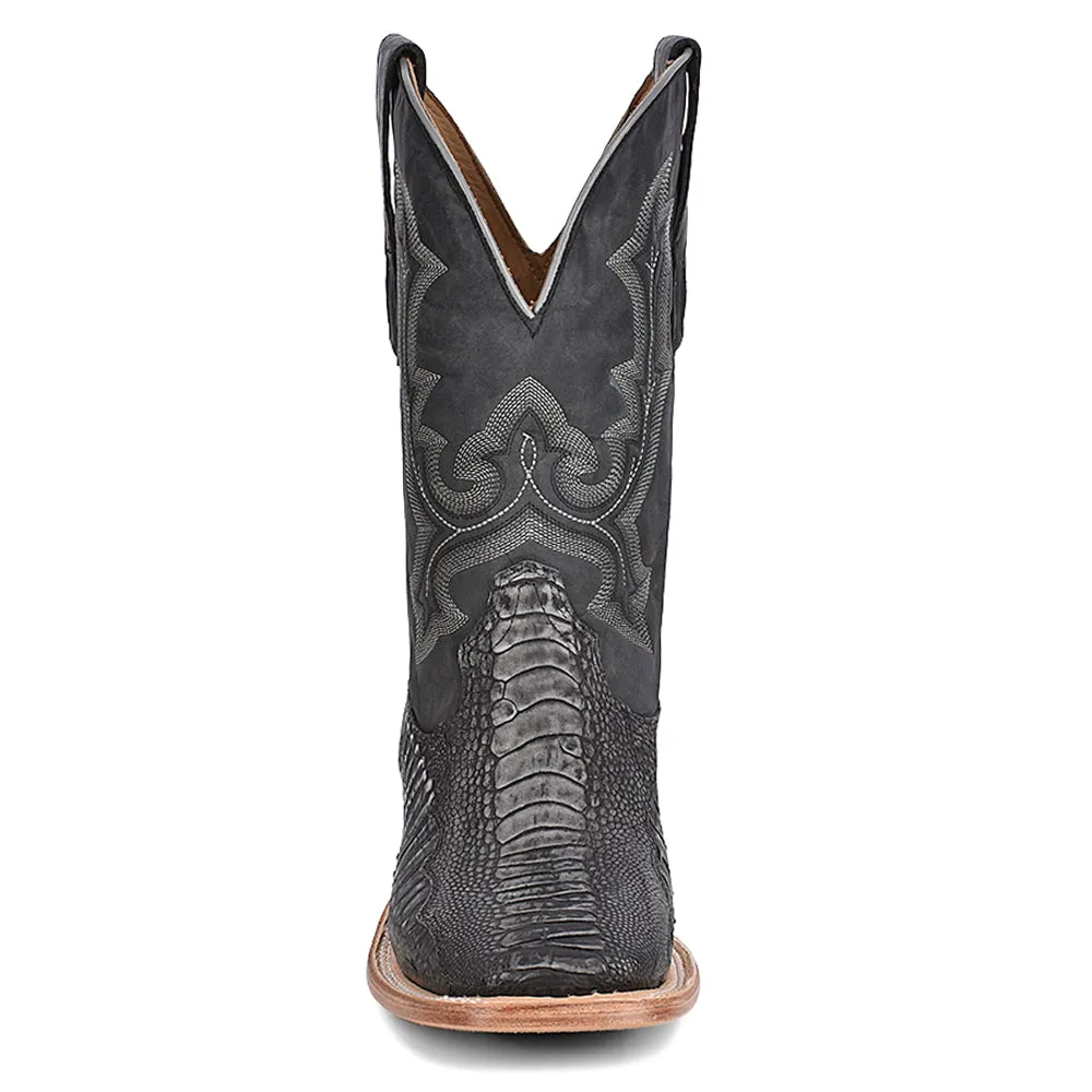Ostrich Leg Embroidered Wide Square Toe Cowboy Boots
