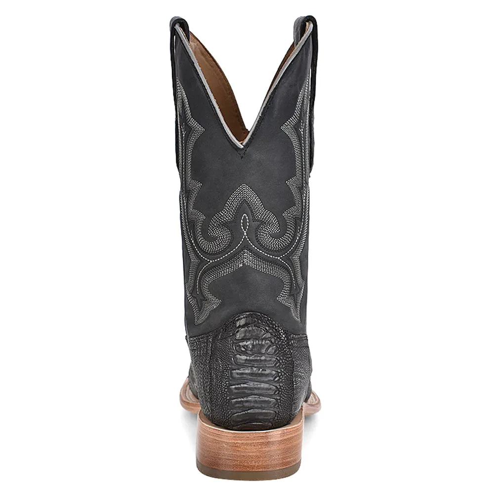 Ostrich Leg Embroidered Wide Square Toe Cowboy Boots