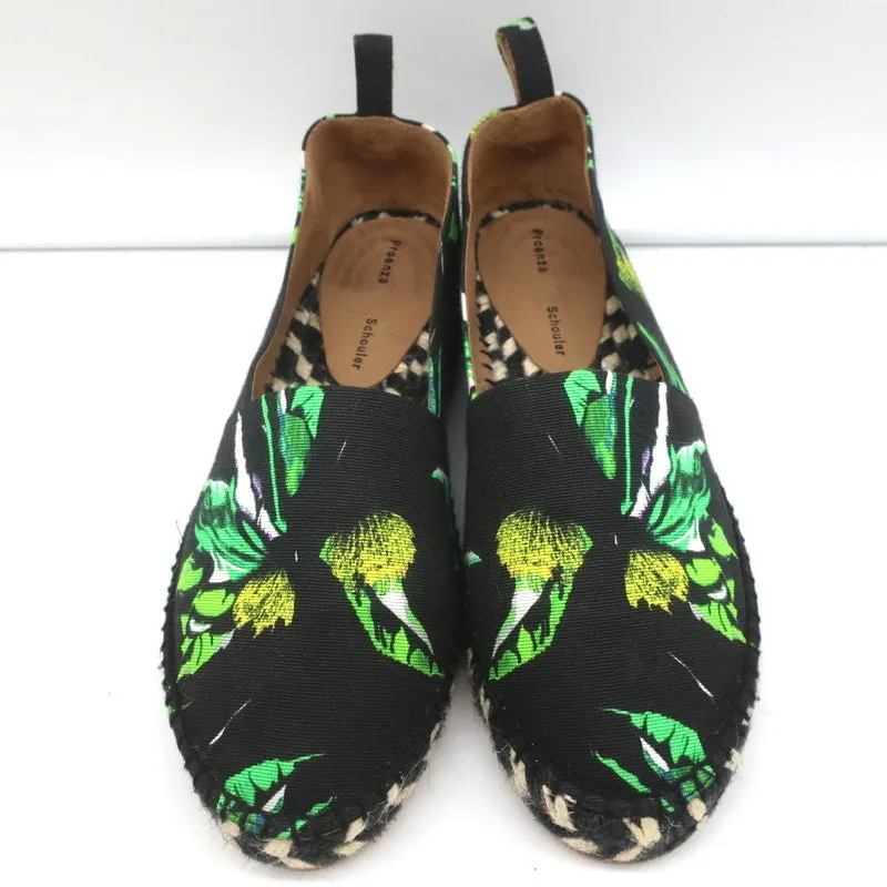 Proenza Schouler Espadrilles Black Floral Print Canvas Size 6 Slip-On Flats