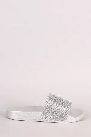 Rhinestone Embellished Open Toe Slide Sandal