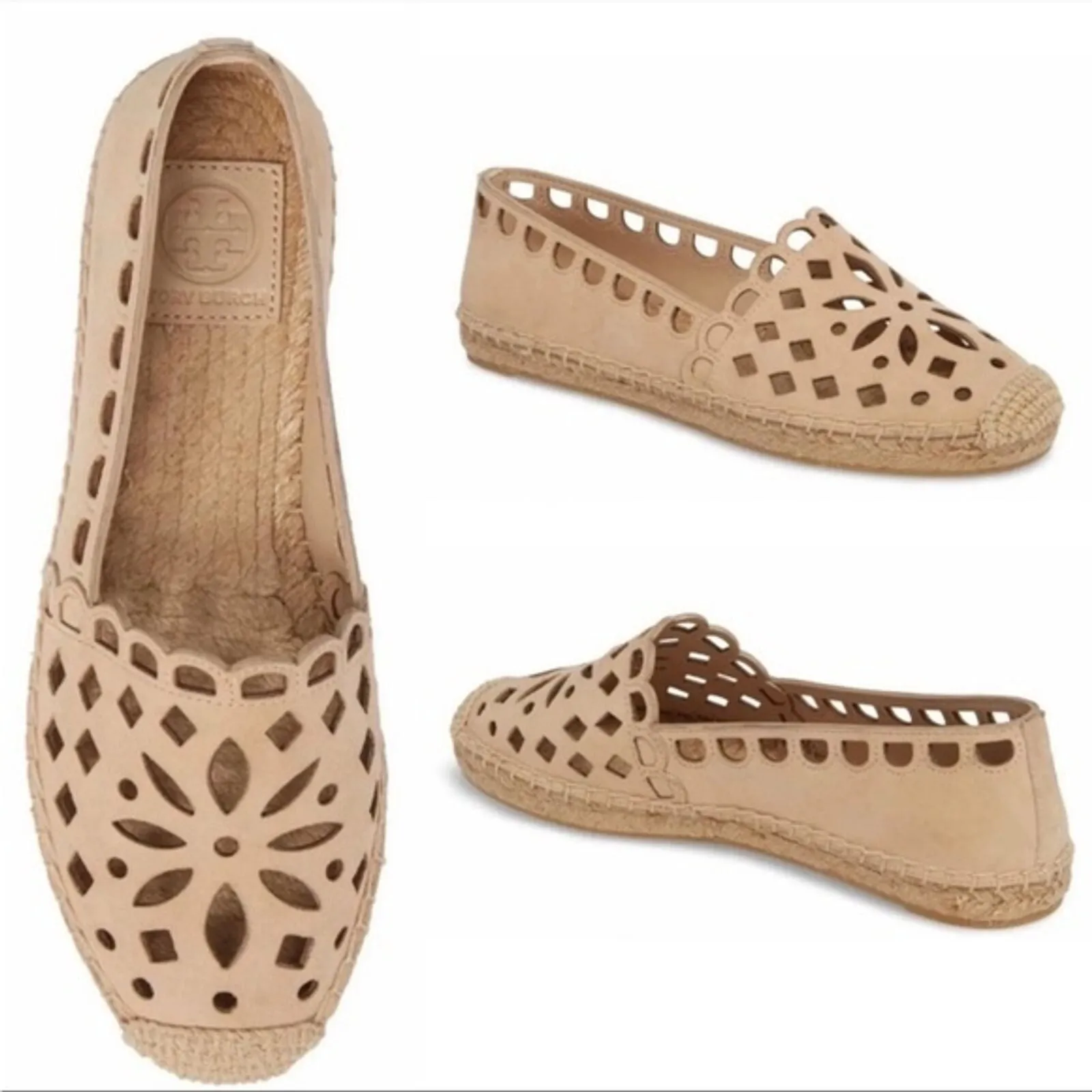 TORY BURCH MAY PERFORATED ESPADRILLE FLAT SHOES