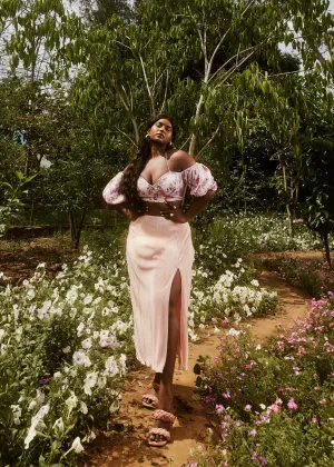 Venetia Peach Floral Top & Pleated Skirt Set
